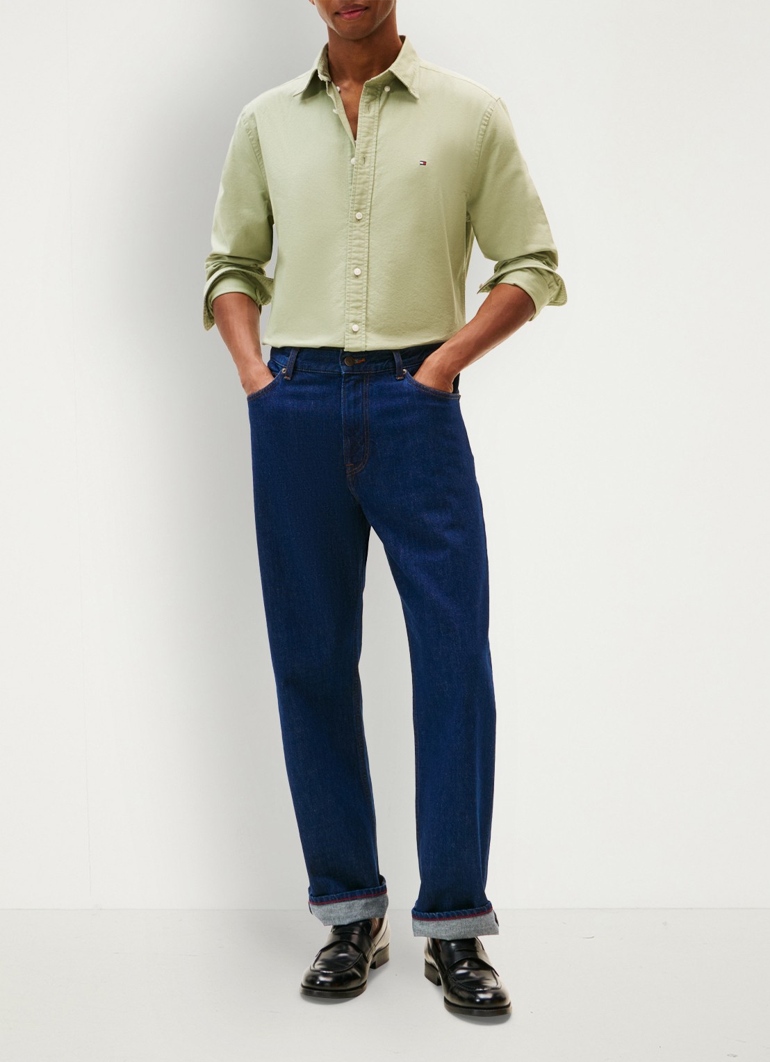 Tommy Hilfiger Oxford regular fit overhemd met logo - voorkant 5 lindegroen