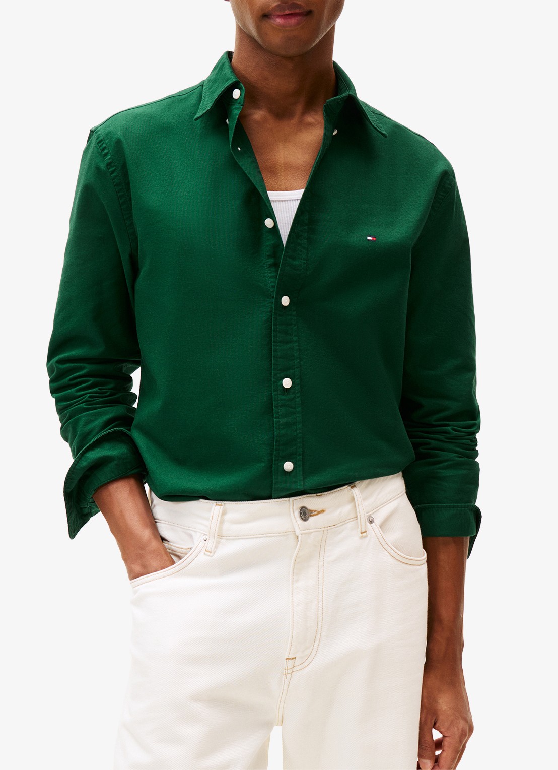 Tommy Hilfiger Oxford regular fit overhemd met logo - detail 4 donkergroen