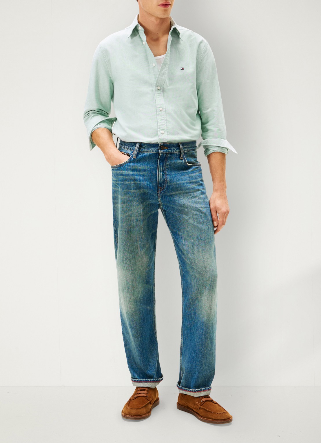 Tommy Hilfiger Oxford regular fit overhemd met logo - voorkant 2 groen