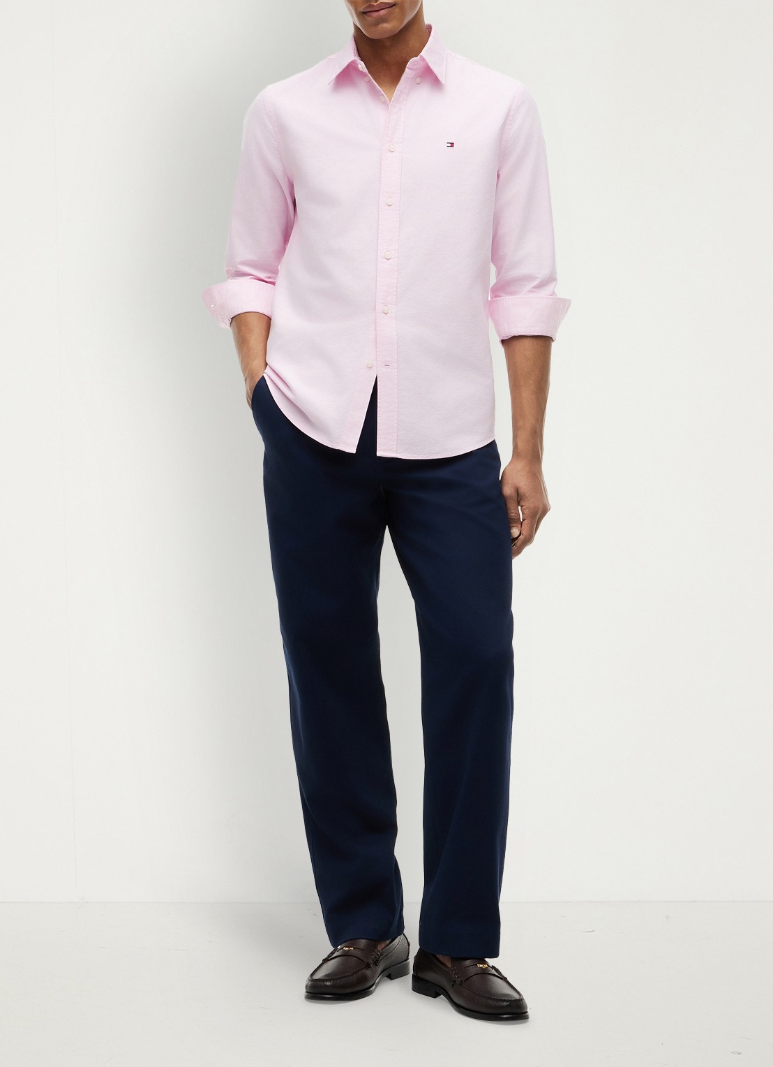 Tommy Hilfiger Oxford regular fit overhemd met logo - voorkant 2 lichtroze