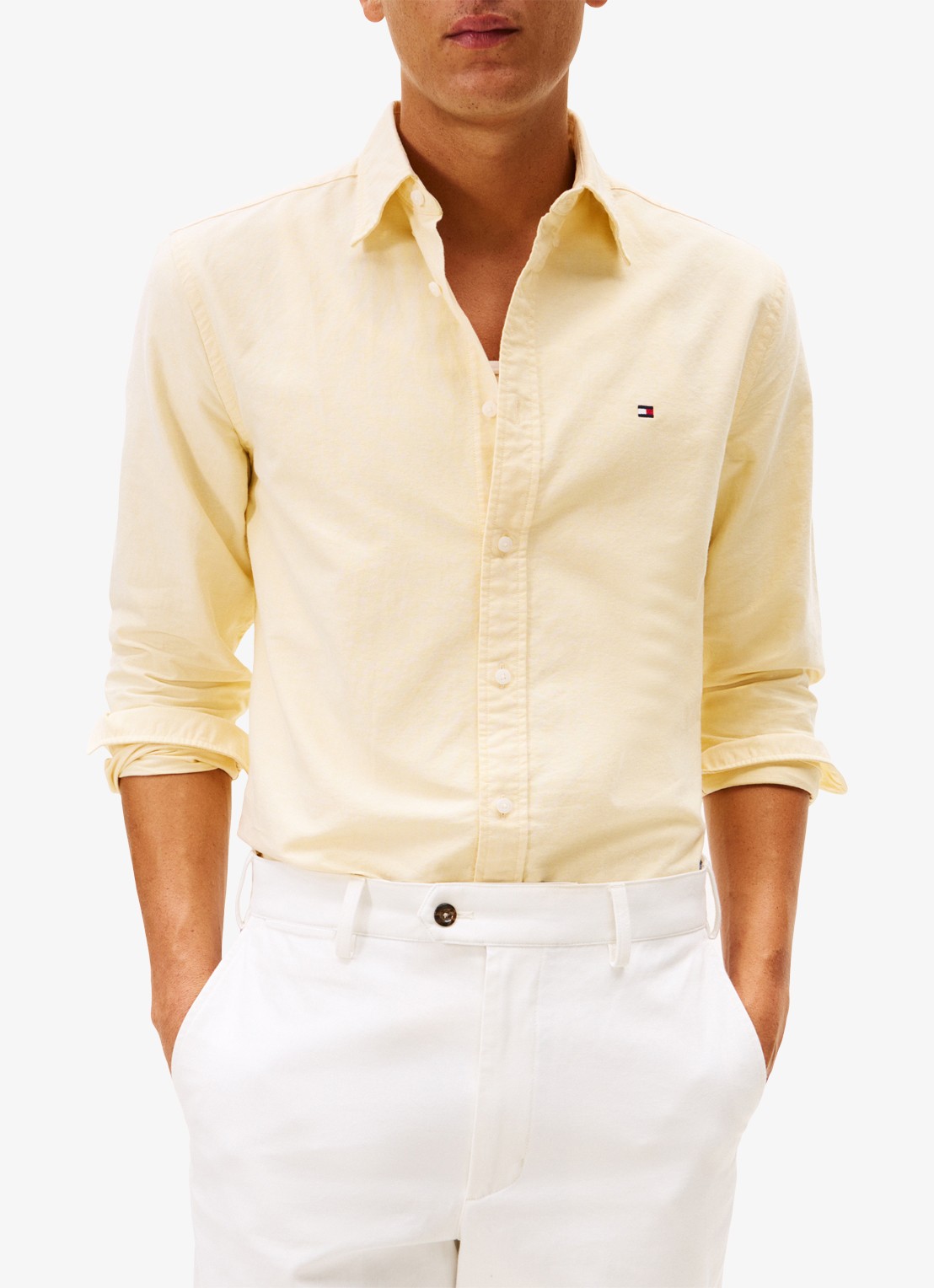 Tommy Hilfiger Oxford regular fit overhemd met logo - detail geel