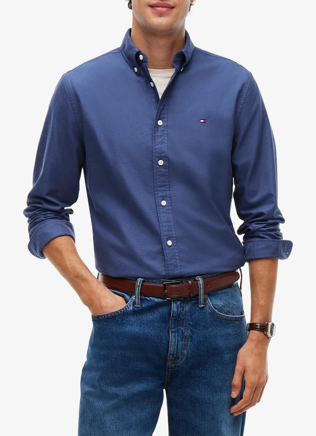 Tommy Hilfiger Oxford regular fit overhemd met logo - detail 4 aegean sea-0gy / blauw