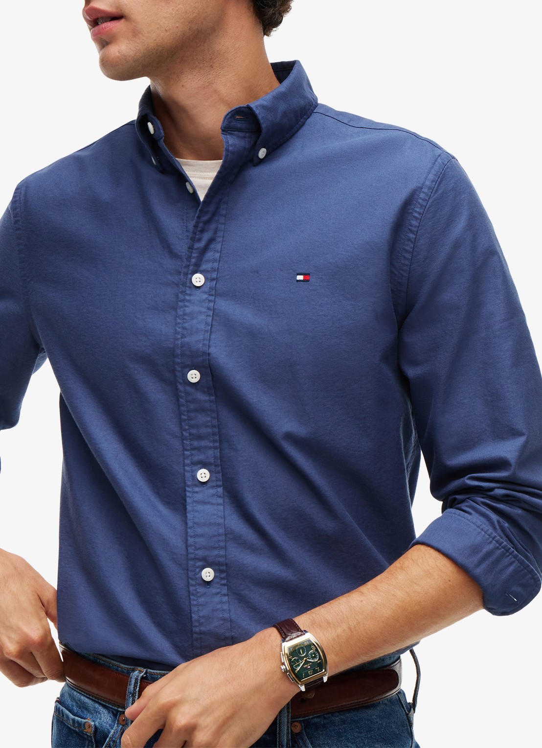 Tommy Hilfiger Oxford regular fit overhemd met logo - detail 5 aegean sea-0gy / blauw