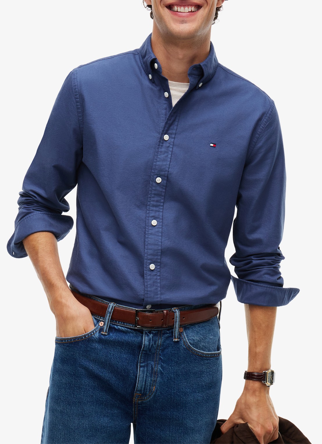Tommy Hilfiger Oxford regular fit overhemd met logo - detail 6 aegean sea-0gy / blauw