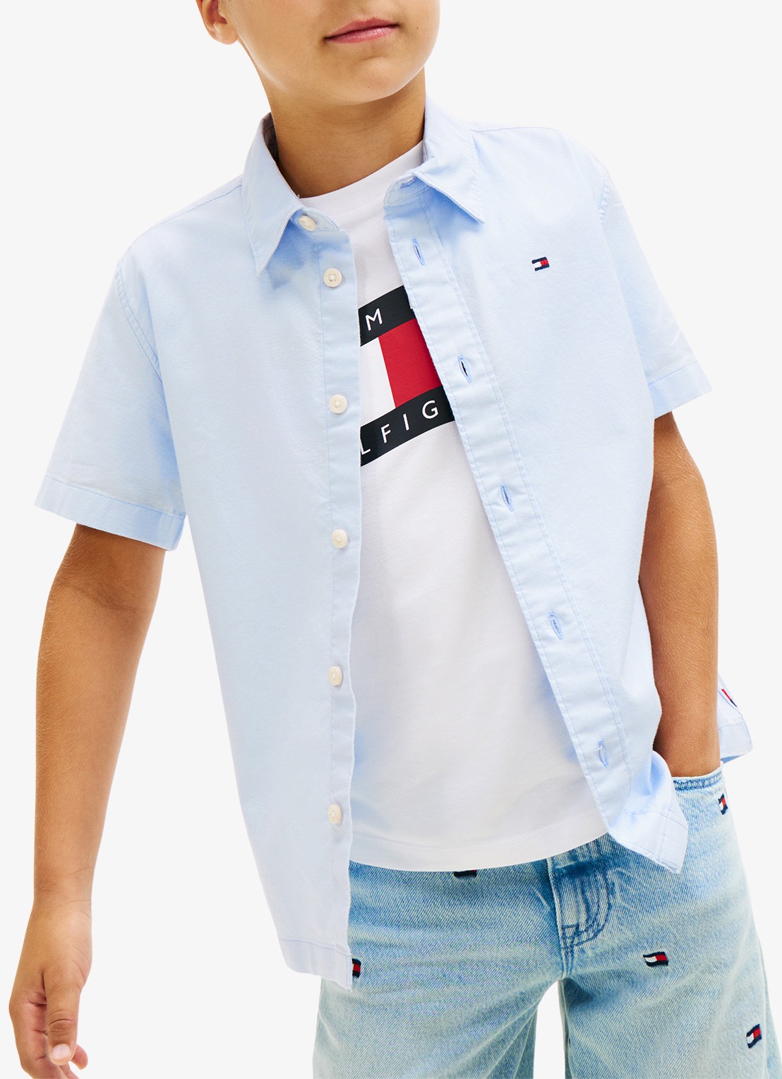 Tommy Hilfiger Oxford regular fit overhemd met logo - detail lichtblauw