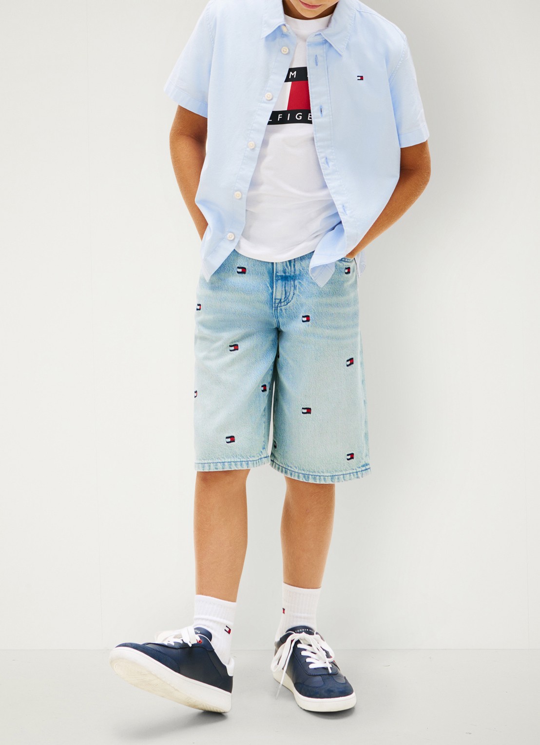 Tommy Hilfiger Oxford regular fit overhemd met logo - voorkant 6 lichtblauw