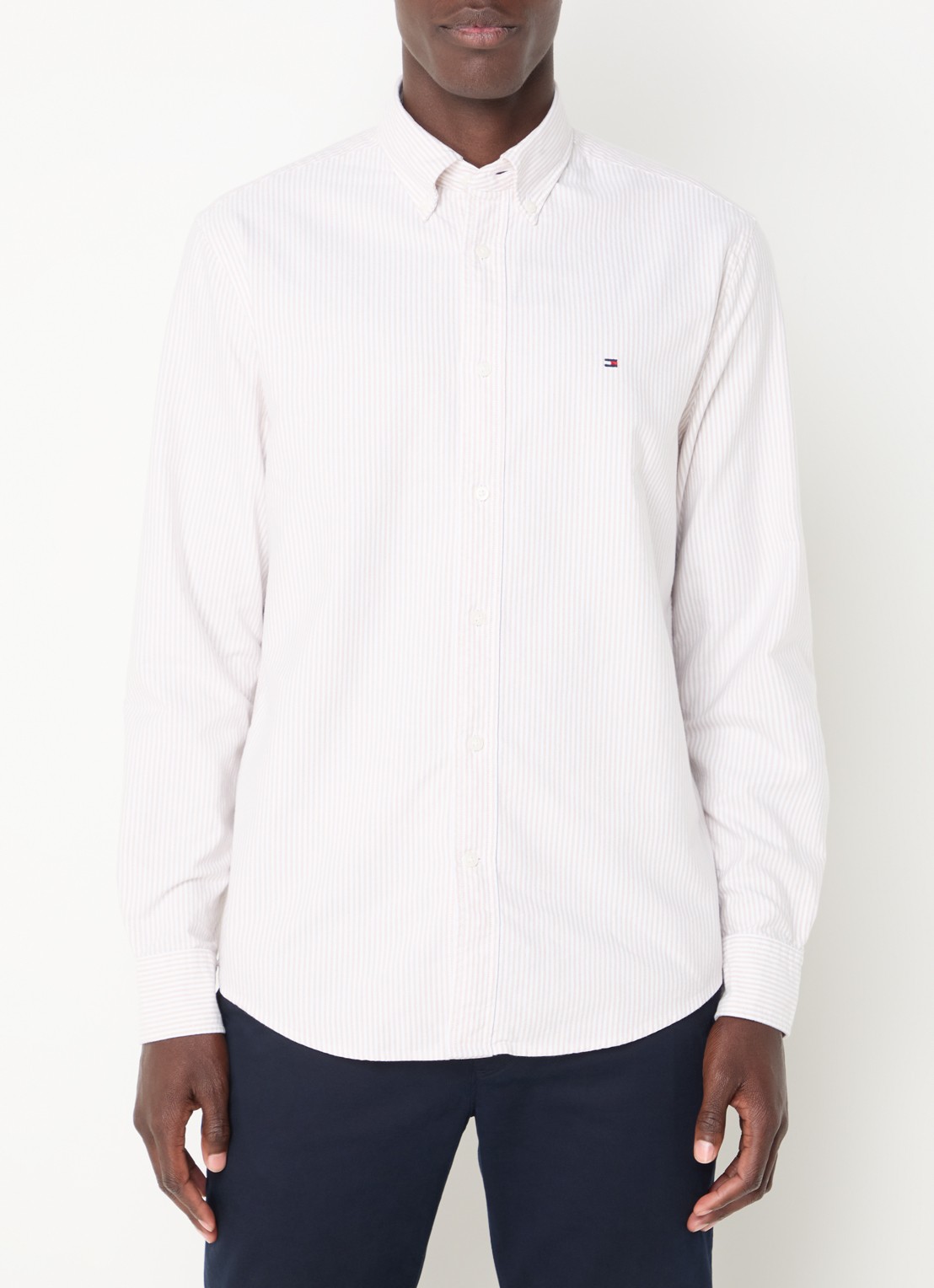 Tommy Hilfiger Oxford regular fit overhemd met streepprint - detail 4 beige