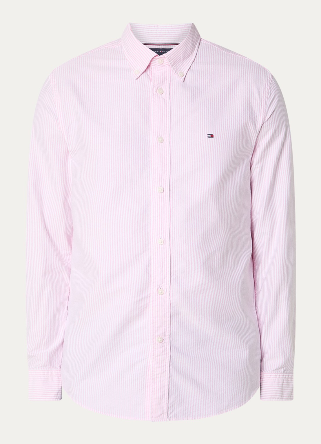 Tommy Hilfiger Oxford regular fit overhemd met streepprint - voorkant 4 roze