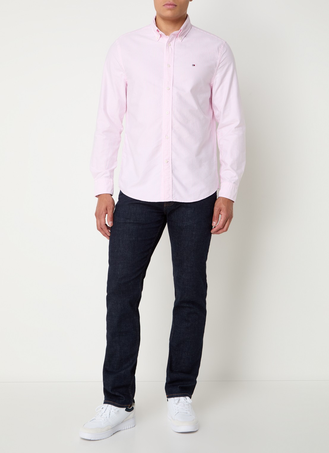 Tommy Hilfiger Oxford regular fit overhemd met streepprint - voorkant 5 roze