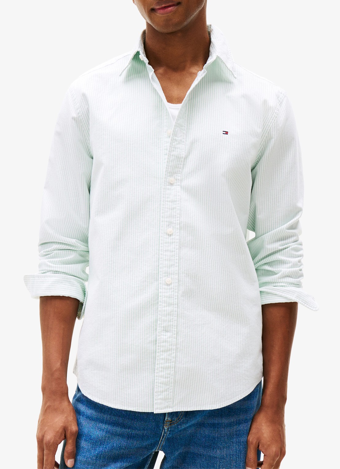 Tommy Hilfiger Oxford regular fit overhemd met streepprint - detail 4 mint