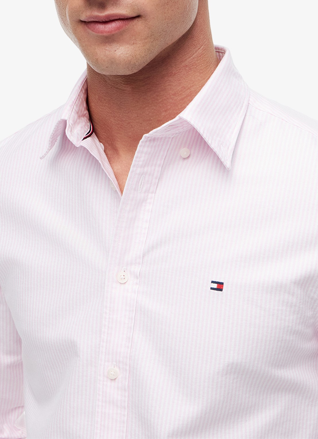 Tommy Hilfiger Oxford regular fit overhemd met streepprint - detail 3 lichtroze