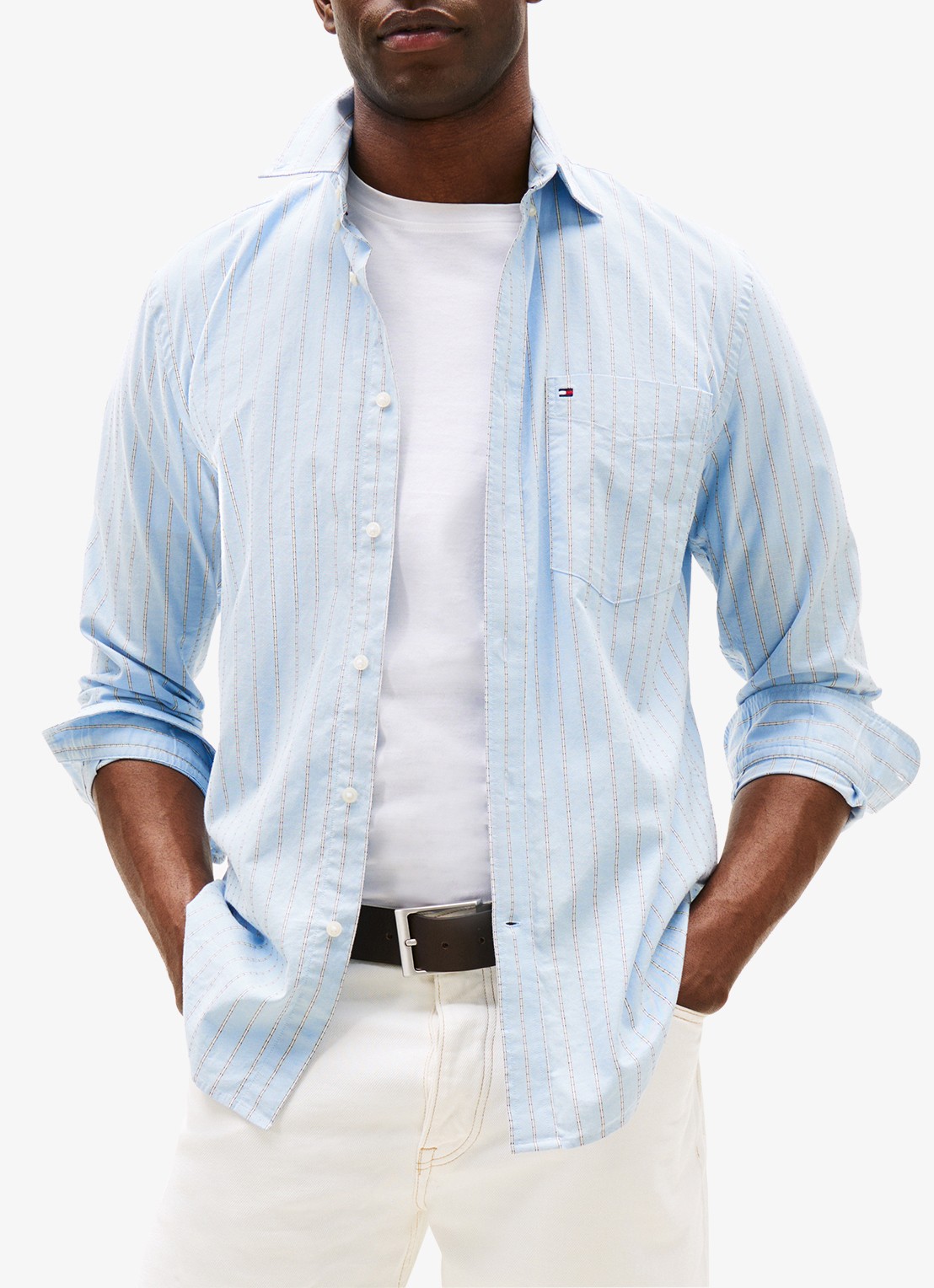 Tommy Hilfiger Oxford regular fit overhemd met streepprint - detail 4 lichtblauw