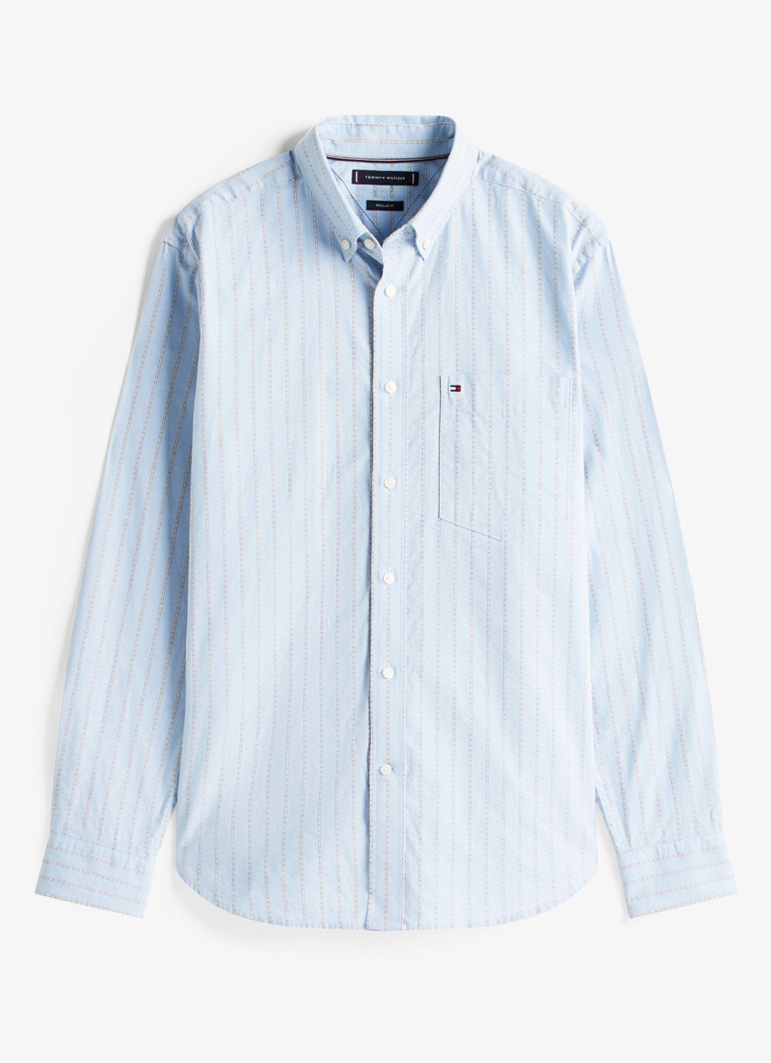 Tommy Hilfiger Oxford regular fit overhemd met streepprint - voorkant 2 lichtblauw