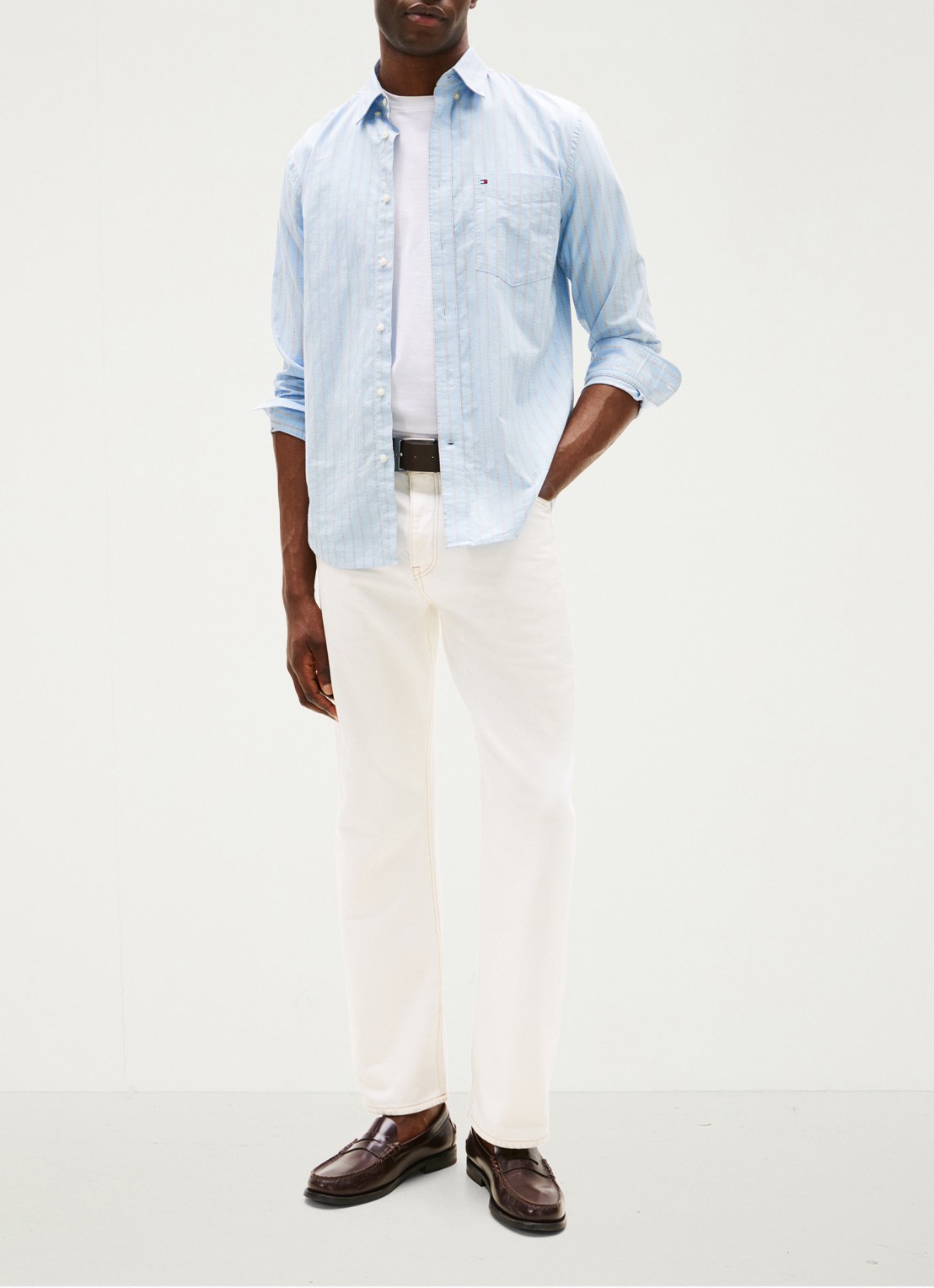 Tommy Hilfiger Oxford regular fit overhemd met streepprint - voorkant 3 lichtblauw