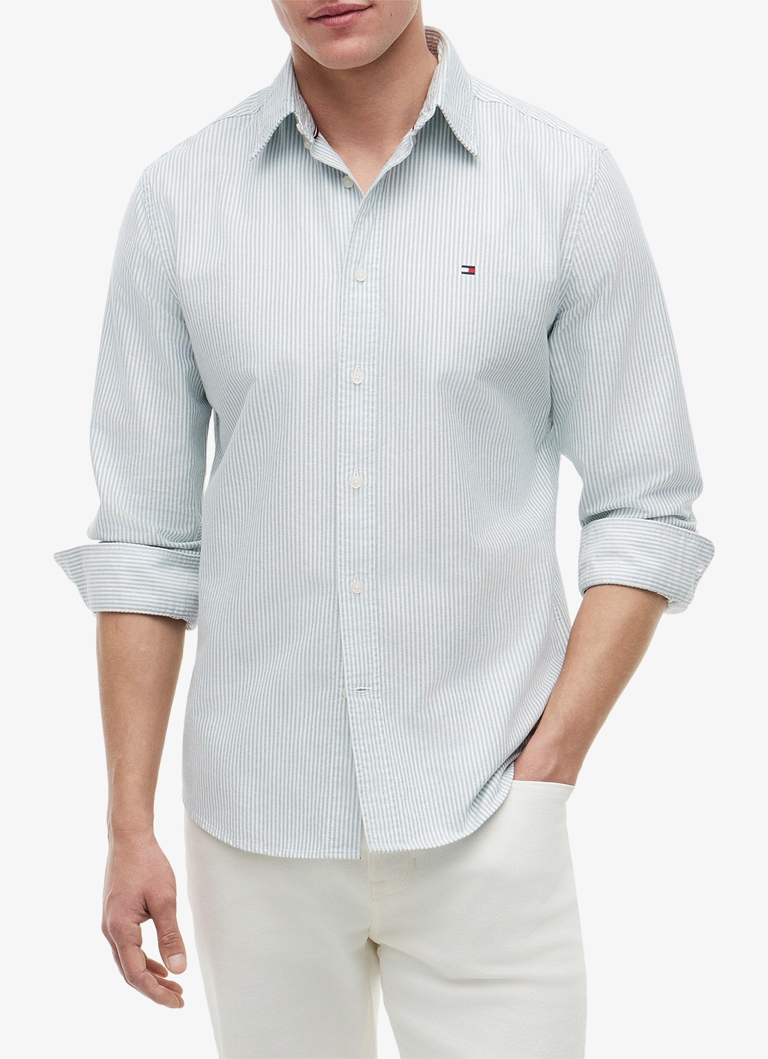 Tommy Hilfiger Oxford regular fit overhemd met streepprint - detail 2 ornamental green / white