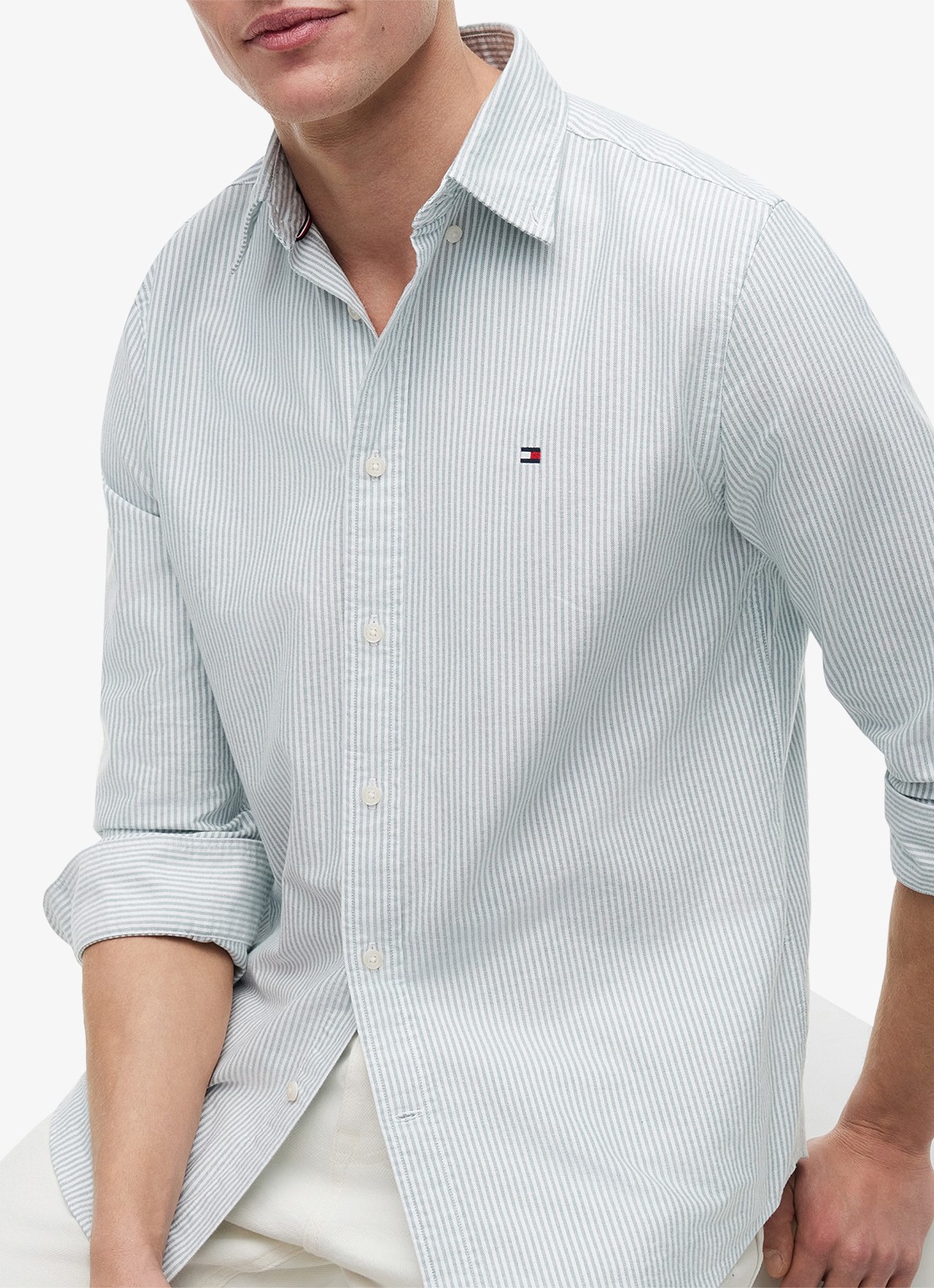 Tommy Hilfiger Oxford regular fit overhemd met streepprint - detail 3 ornamental green / white