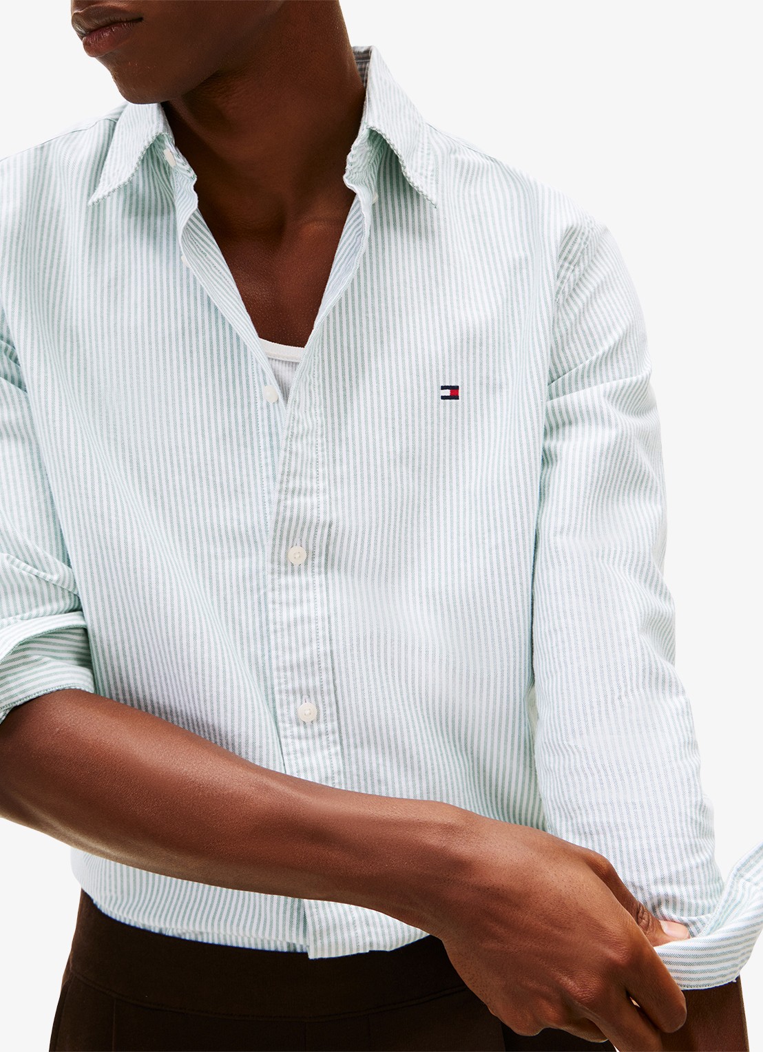 Tommy Hilfiger Oxford regular fit overhemd met streepprint - detail 5 ornamental green / white