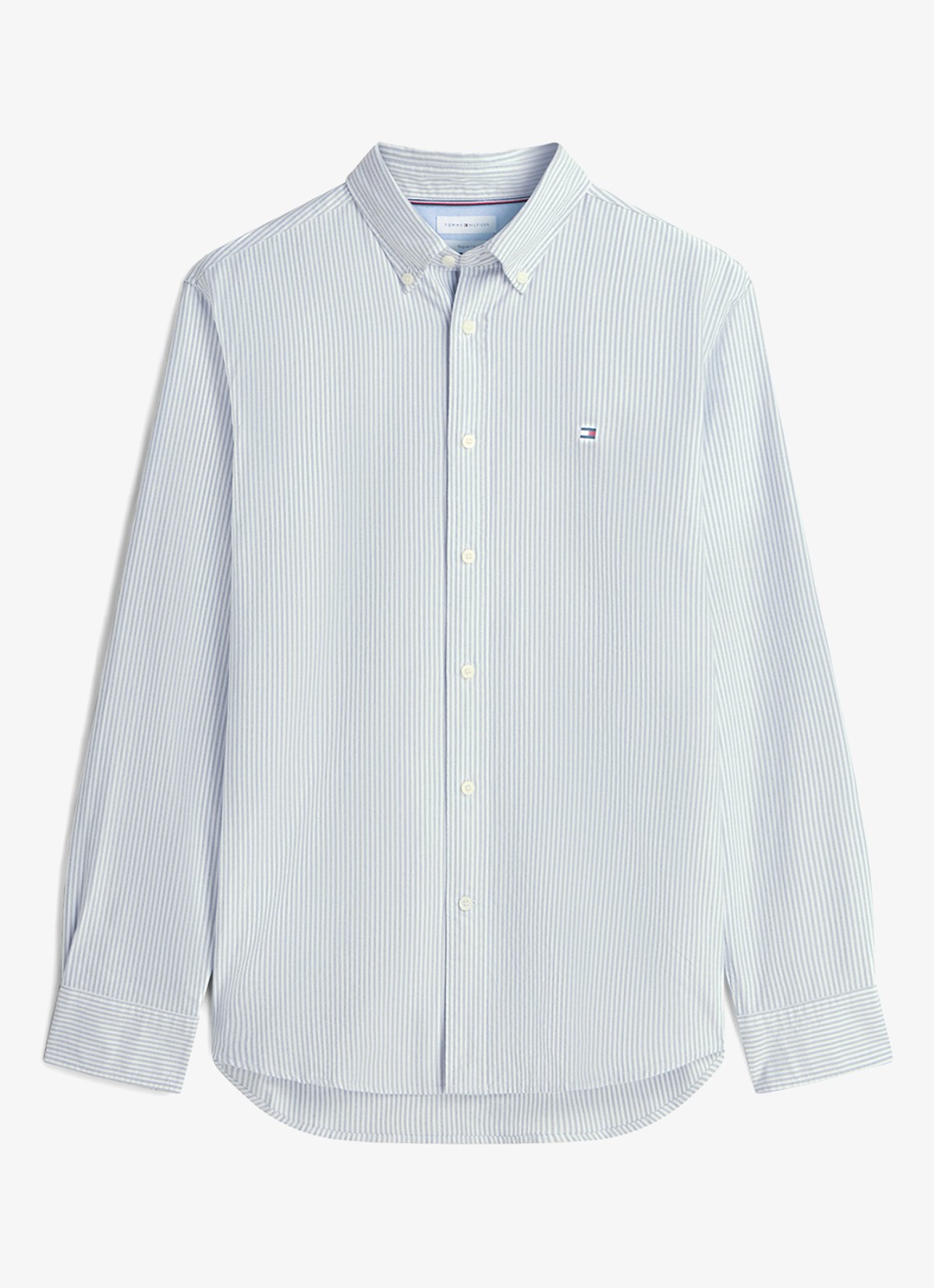 Tommy Hilfiger Oxford regular fit overhemd met streepprint - voorkant 6 ornamental green / white