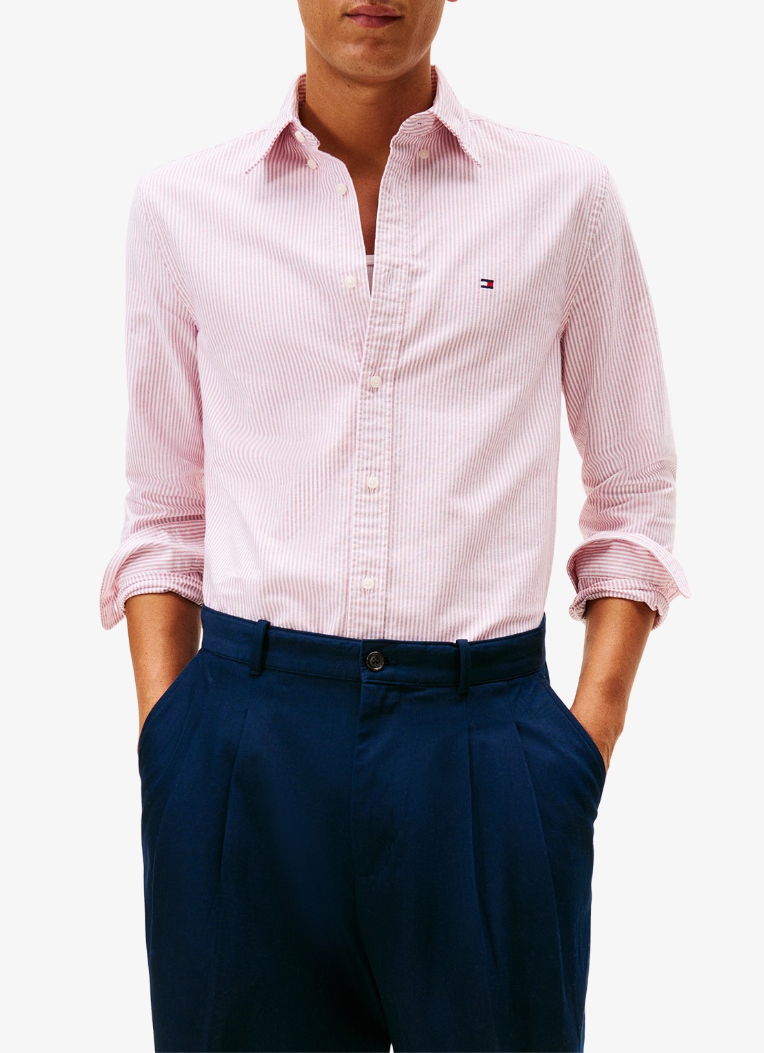 Tommy Hilfiger Oxford regular fit overhemd met streepprint - detail 4 medium red / white