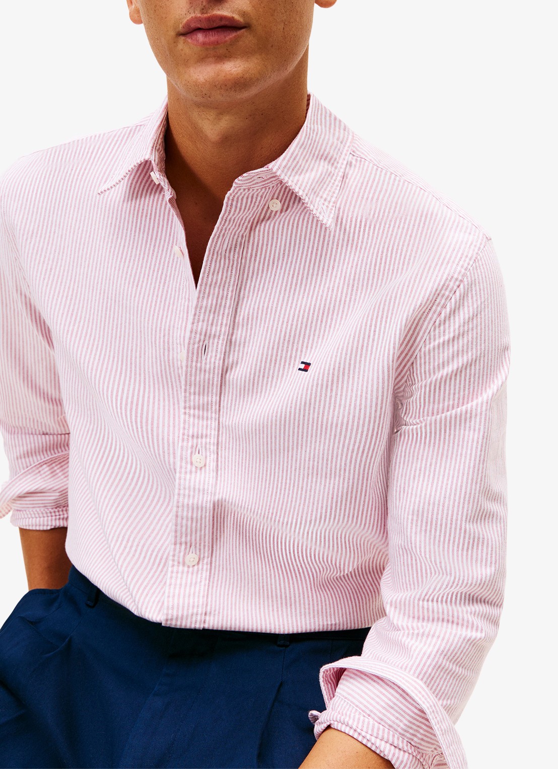 Tommy Hilfiger Oxford regular fit overhemd met streepprint - detail 5 medium red / white