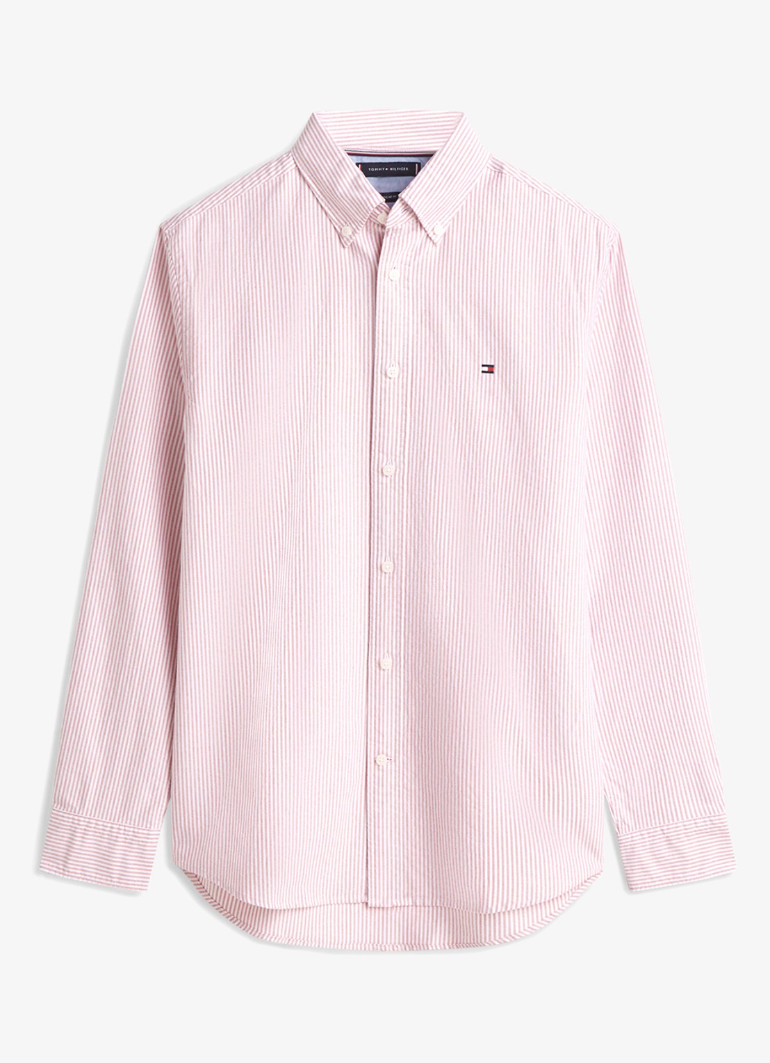 Tommy Hilfiger Oxford regular fit overhemd met streepprint - voorkant 2 medium red / white