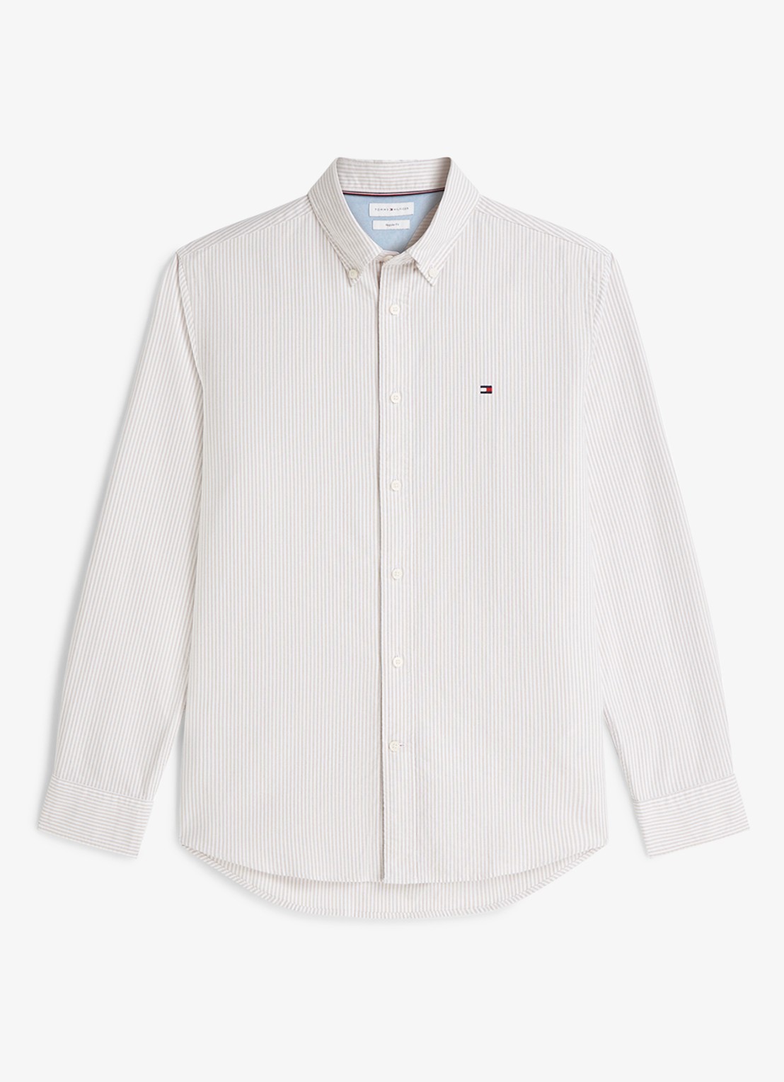Tommy Hilfiger Oxford regular fit overhemd met streepprint - voorkant coastal taupe / stripe-0aa / beige