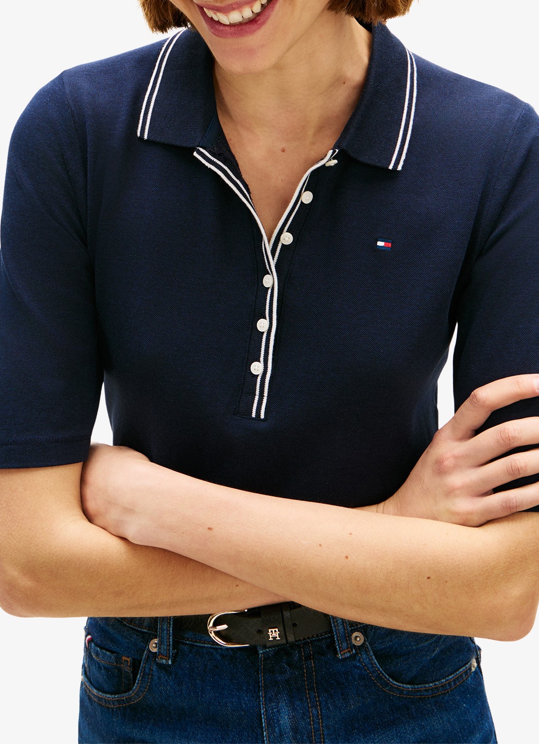 Tommy Hilfiger Polo in katoenblend - detail 5 donkerblauw