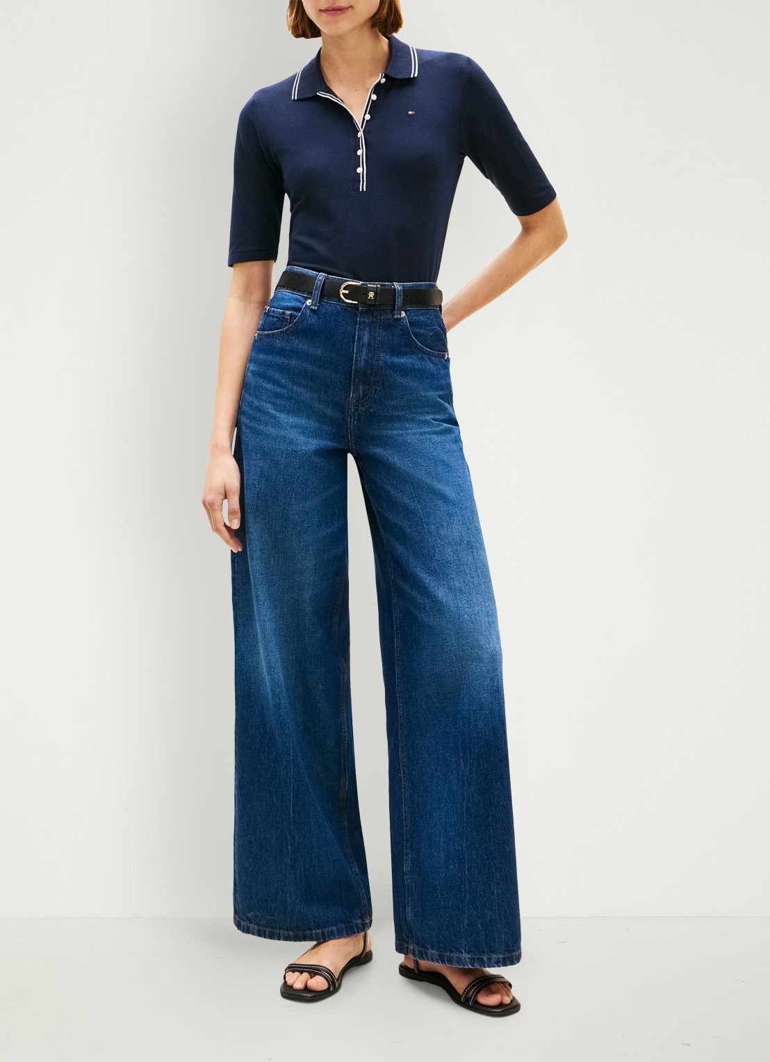 Tommy Hilfiger Polo in katoenblend - voorkant 3 donkerblauw
