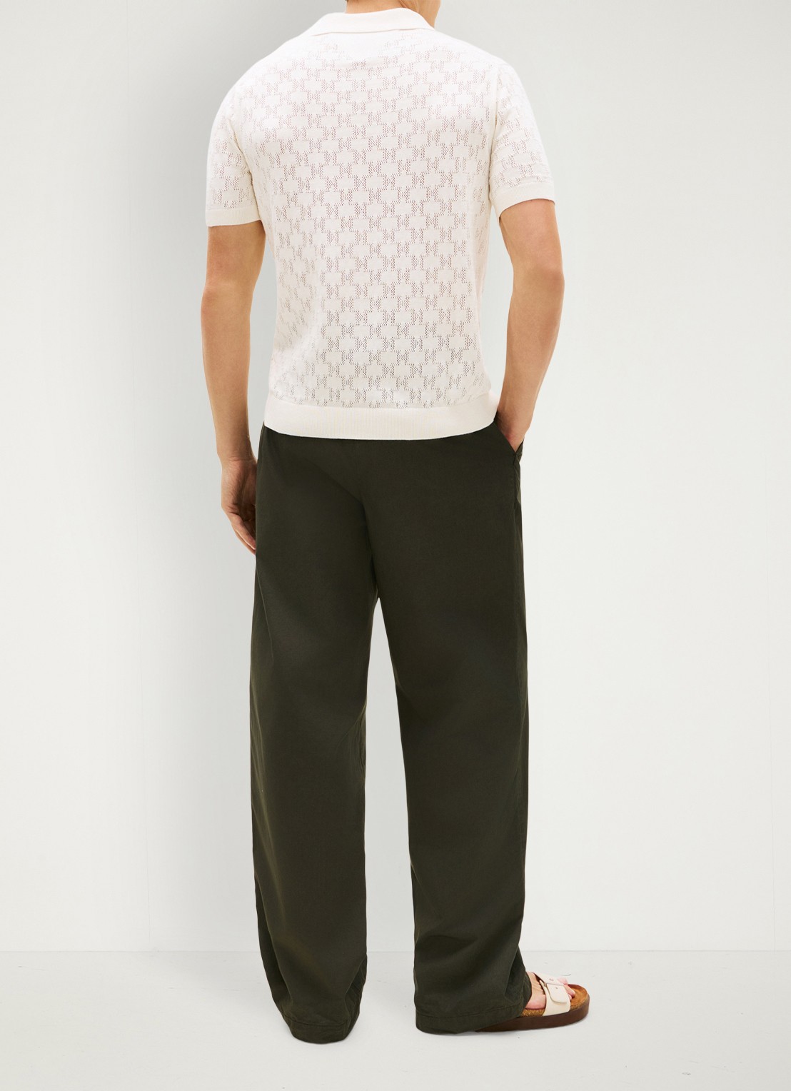 Tommy Hilfiger Polo met opengewerkt detail  - achterkant beige