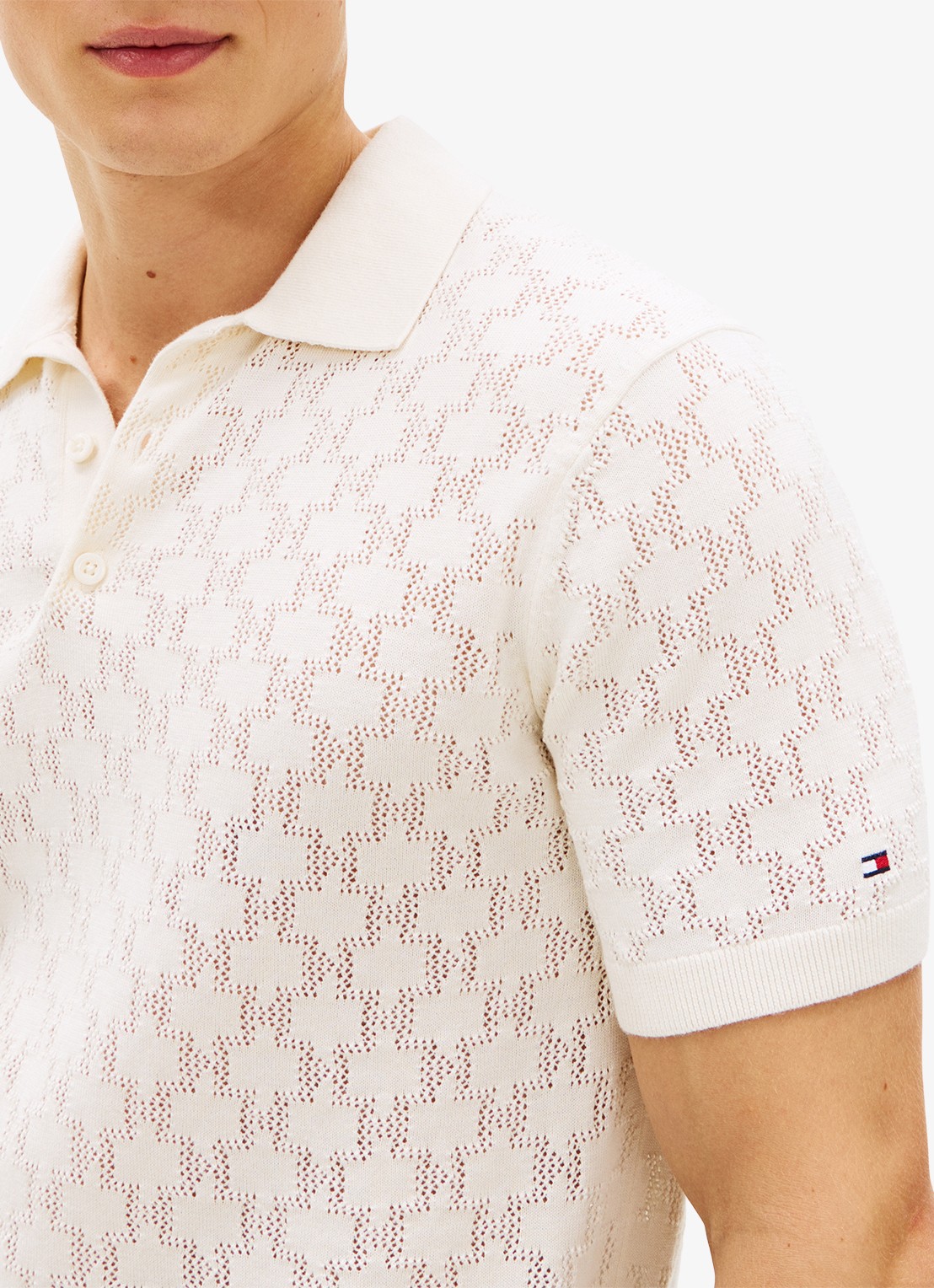 Tommy Hilfiger Polo met opengewerkt detail  - detail 5 beige