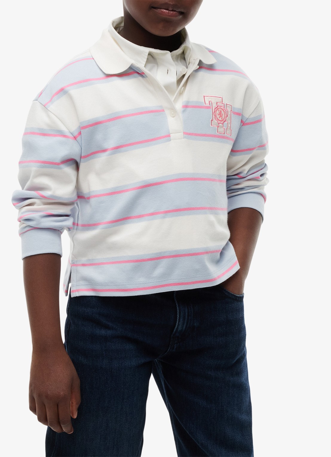 Tommy Hilfiger Polo met streepdessin en logo - detail 6 wit