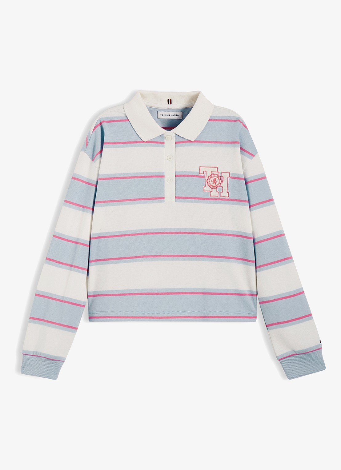 Tommy Hilfiger Polo met streepdessin en logo - voorkant 3 wit