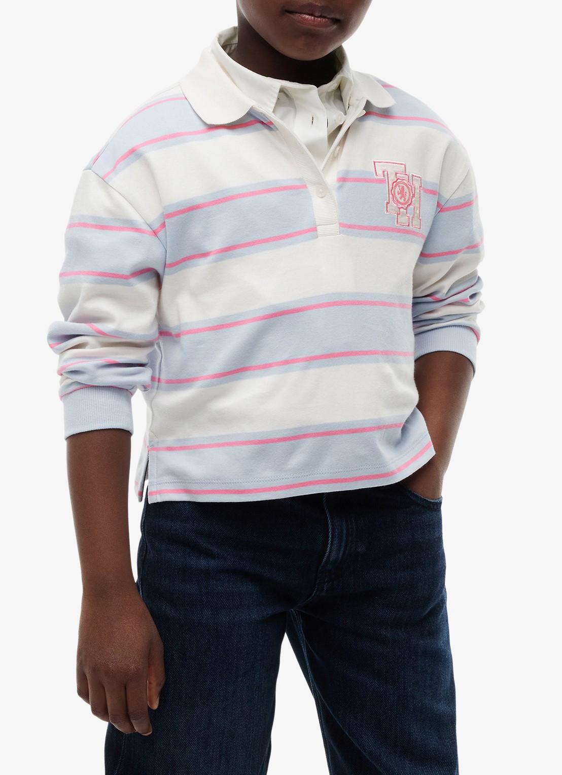 Tommy Hilfiger Polo met streepdessin en logo - detail 8 wit