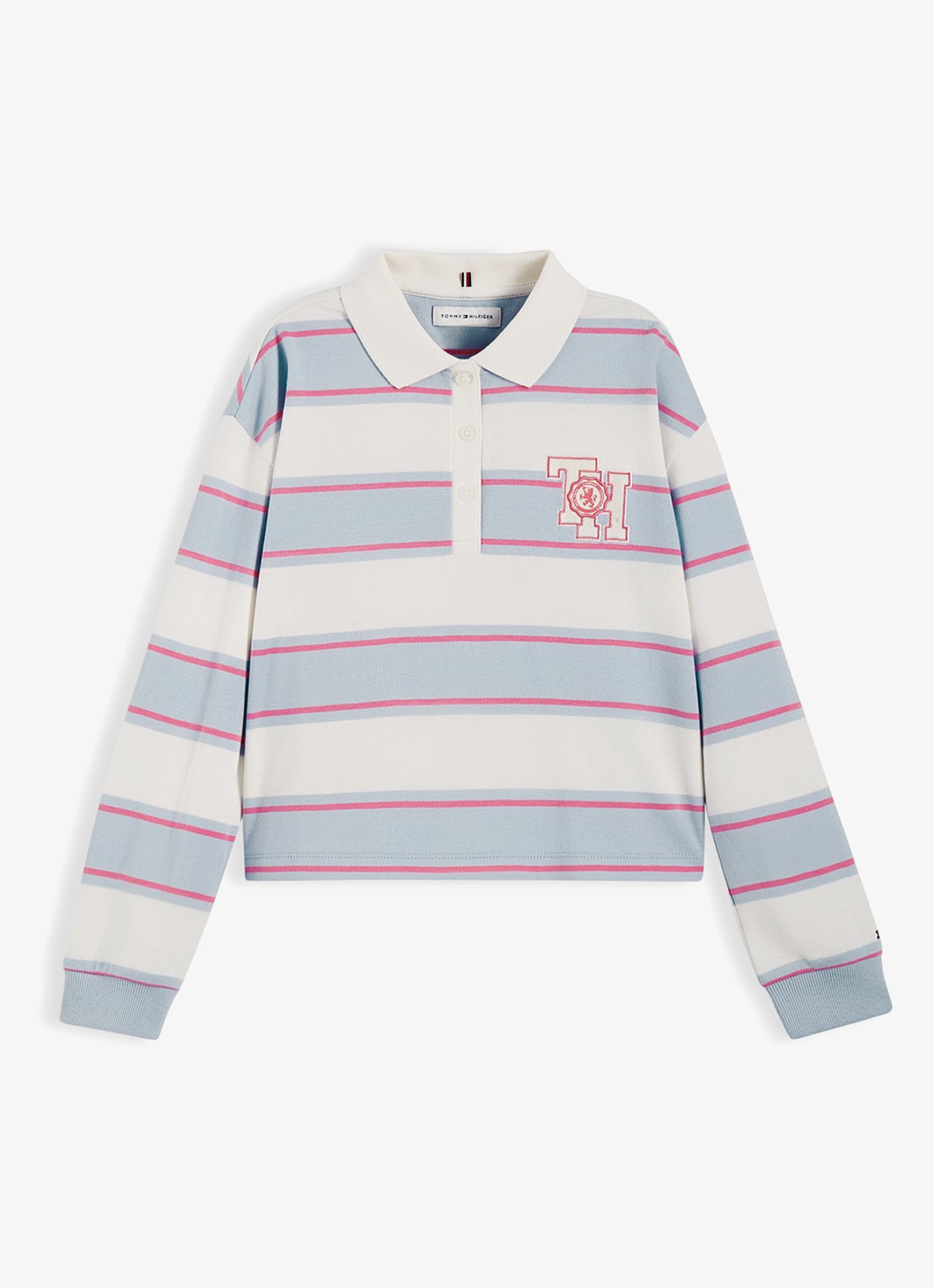Tommy Hilfiger Polo met streepdessin en logo - voorkant 5 wit