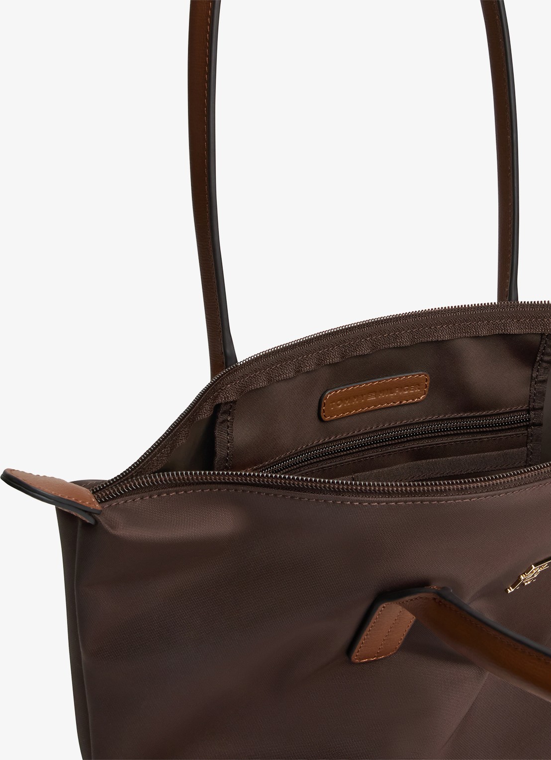 Tommy Hilfiger Popette handtas met details van kalfsleer - detail kastanjebruin