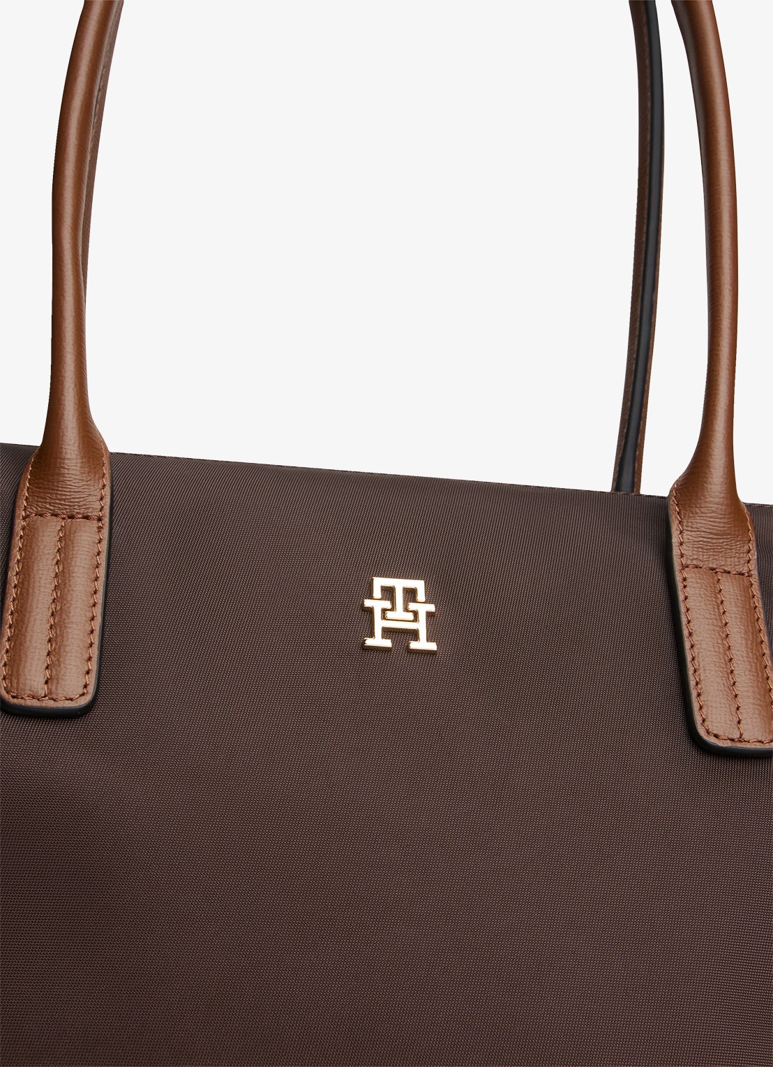 Tommy Hilfiger Popette handtas met details van kalfsleer - detail 2 kastanjebruin