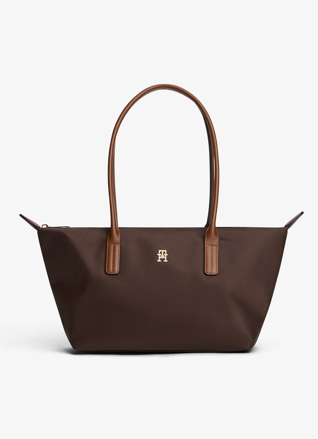 Tommy Hilfiger Popette handtas met details van kalfsleer - voorkant 4 kastanjebruin