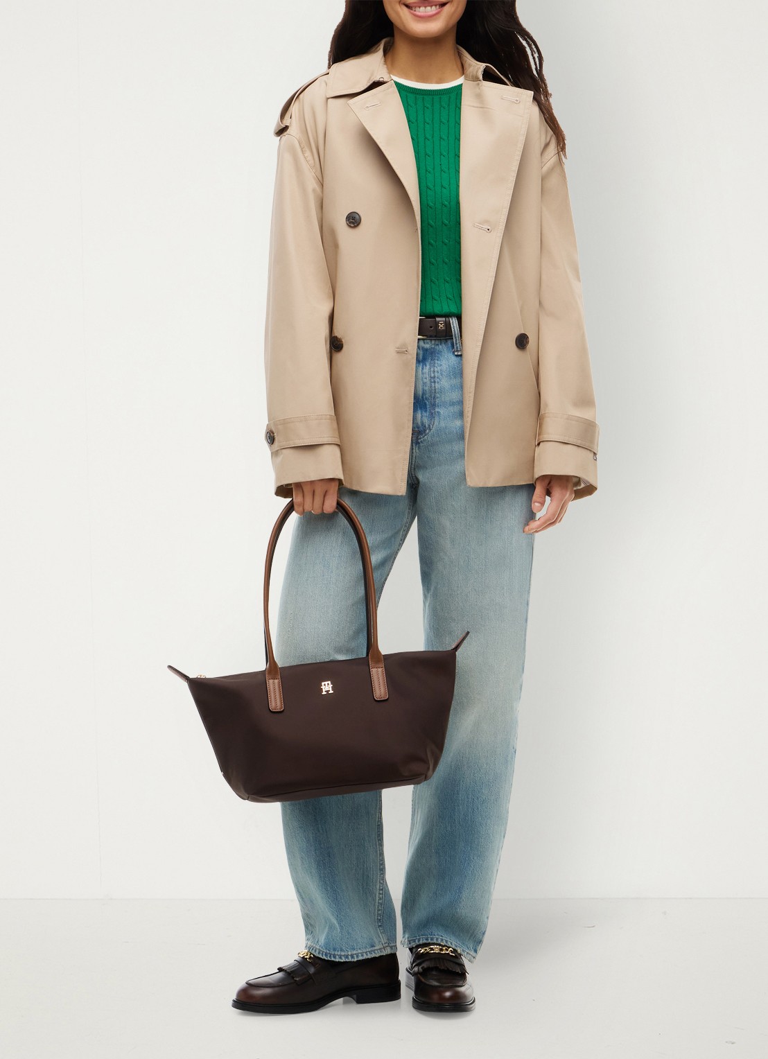 Tommy Hilfiger Popette handtas met details van kalfsleer - voorkant 5 kastanjebruin