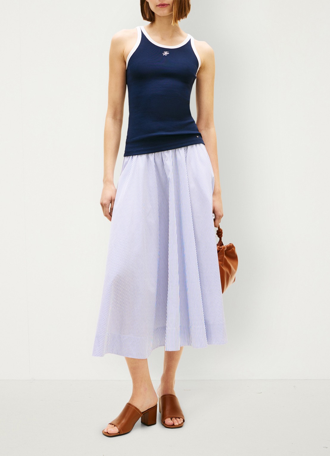 Tommy Hilfiger Poplin midi rok met plooien - voorkant 2 lichtblauw