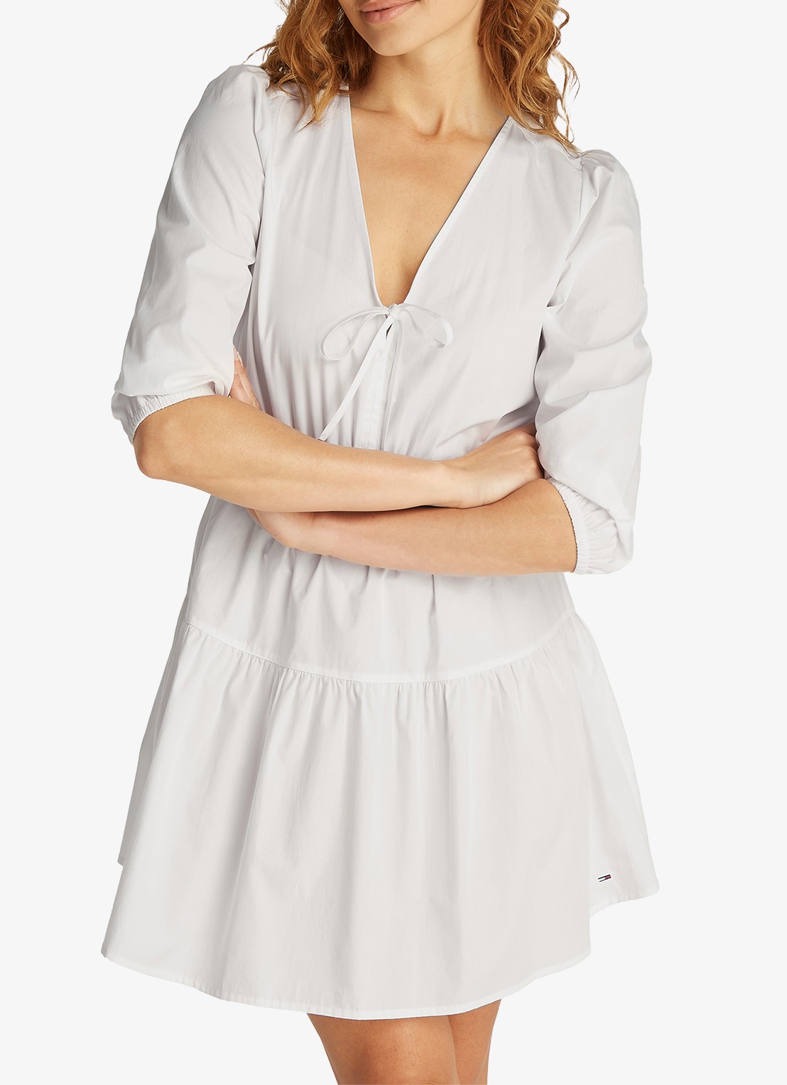 Tommy Hilfiger Poplin mini blousejurk van  katoen - detail 4 wit