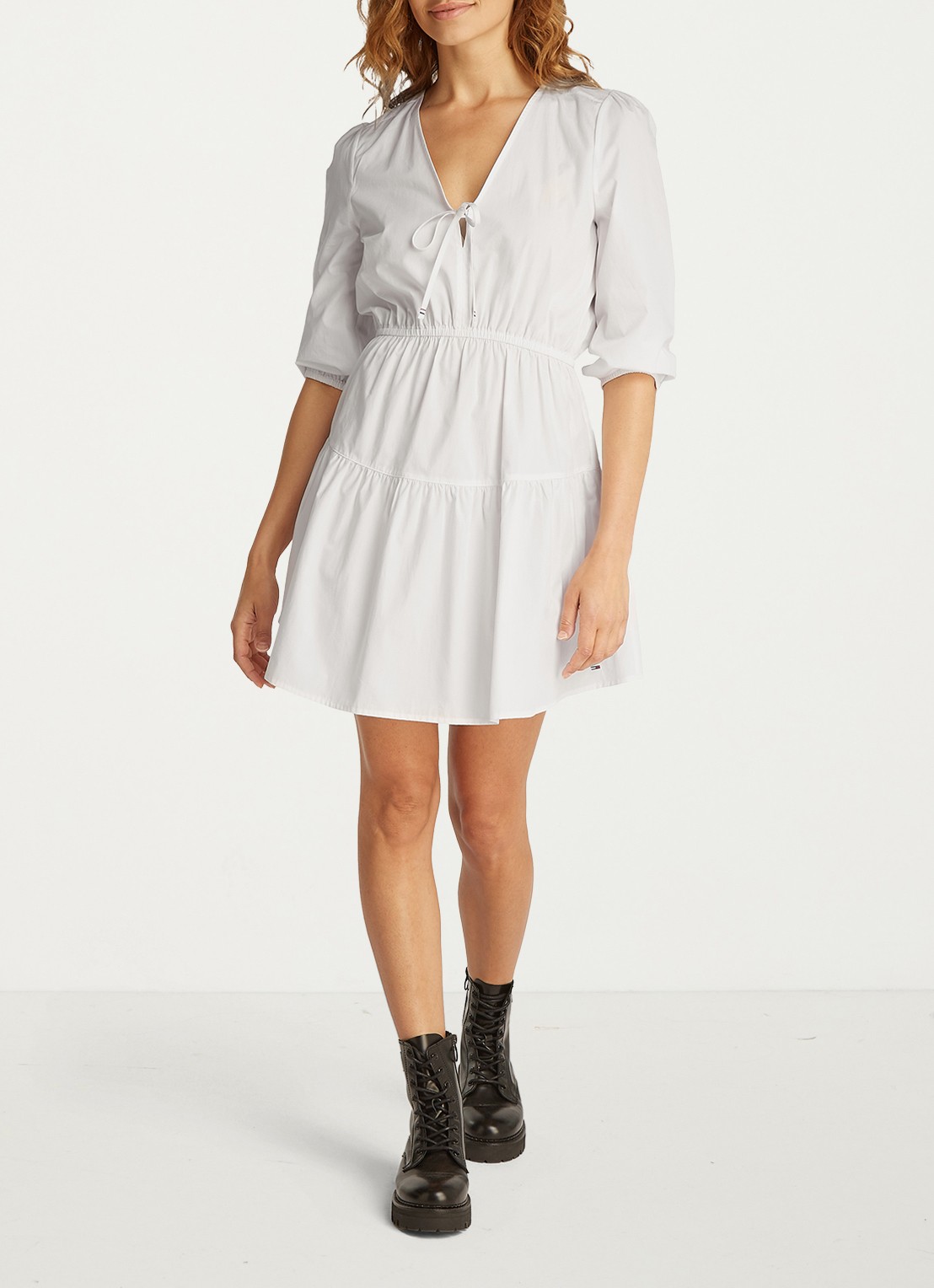 Tommy Hilfiger Poplin mini blousejurk van  katoen - voorkant 2 wit