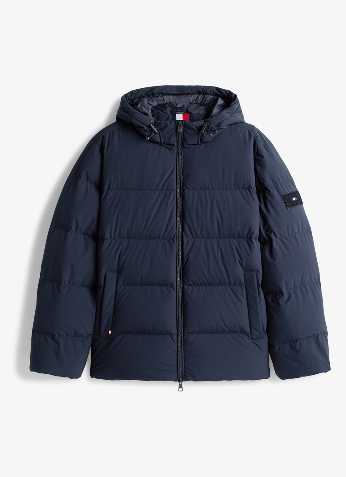 Tommy Hilfiger Puffer jack met capuchon en waterafstotende coating - voorkant donkerblauw