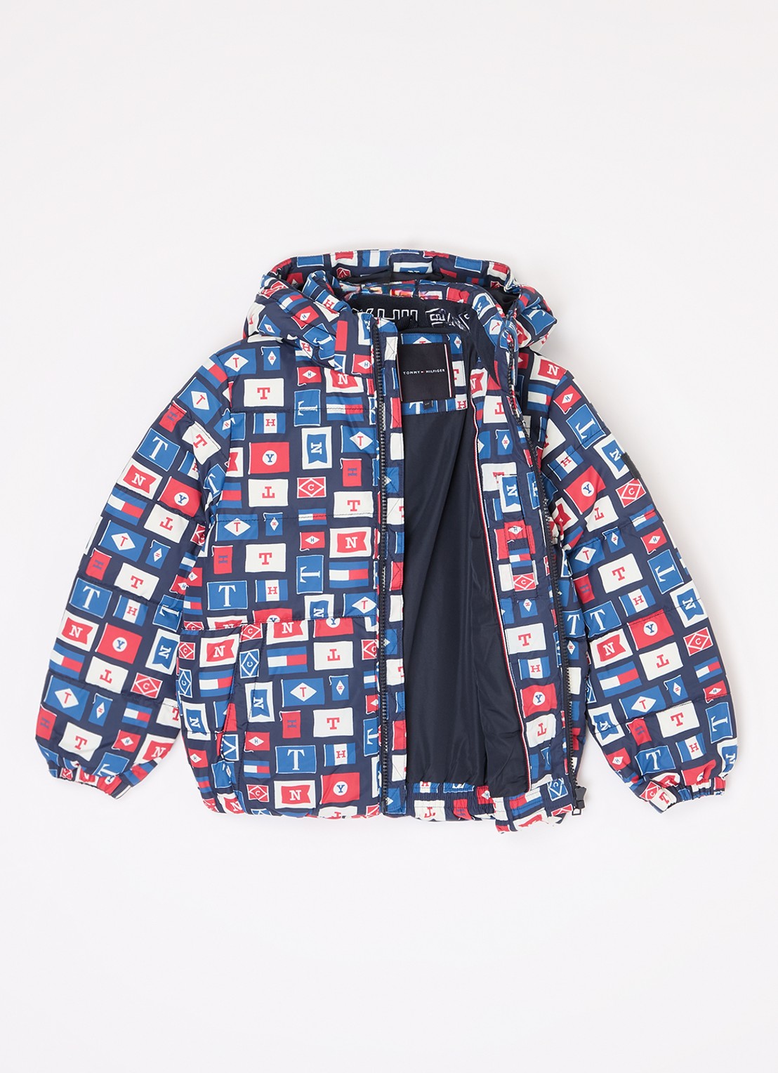 Tommy Hilfiger Puffer jack met donsvulling en afneembare capuchon - voorkant 3 donkerblauw