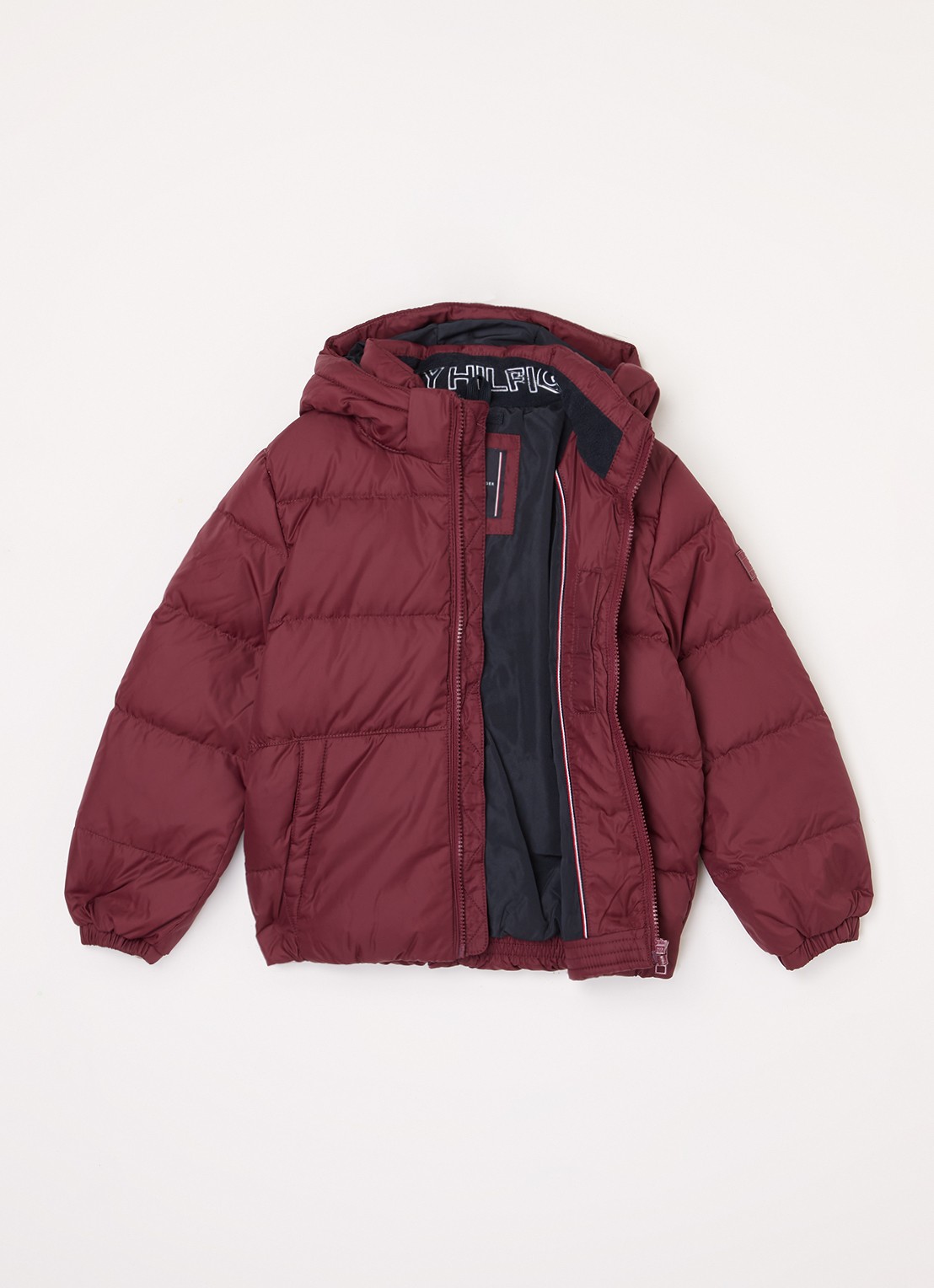 Tommy Hilfiger Puffer jack met donsvulling en afneembare capuchon - voorkant 3 bordeauxrood