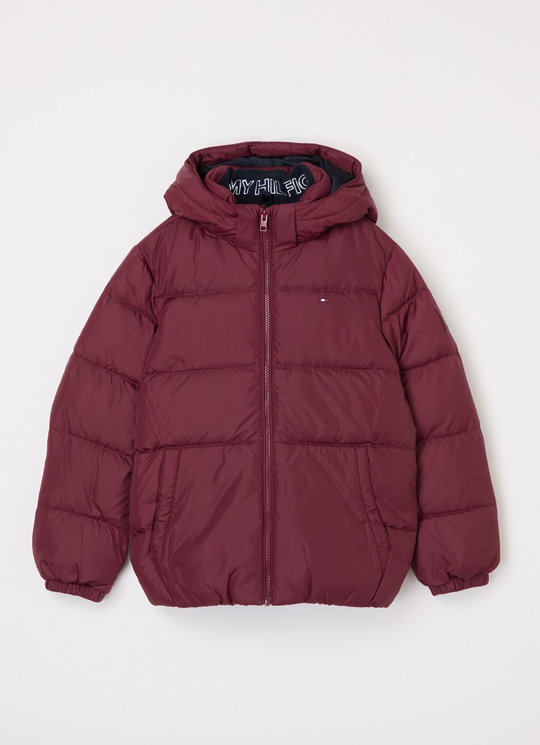 Tommy Hilfiger Puffer jack met donsvulling en afneembare capuchon - voorkant 4 bordeauxrood