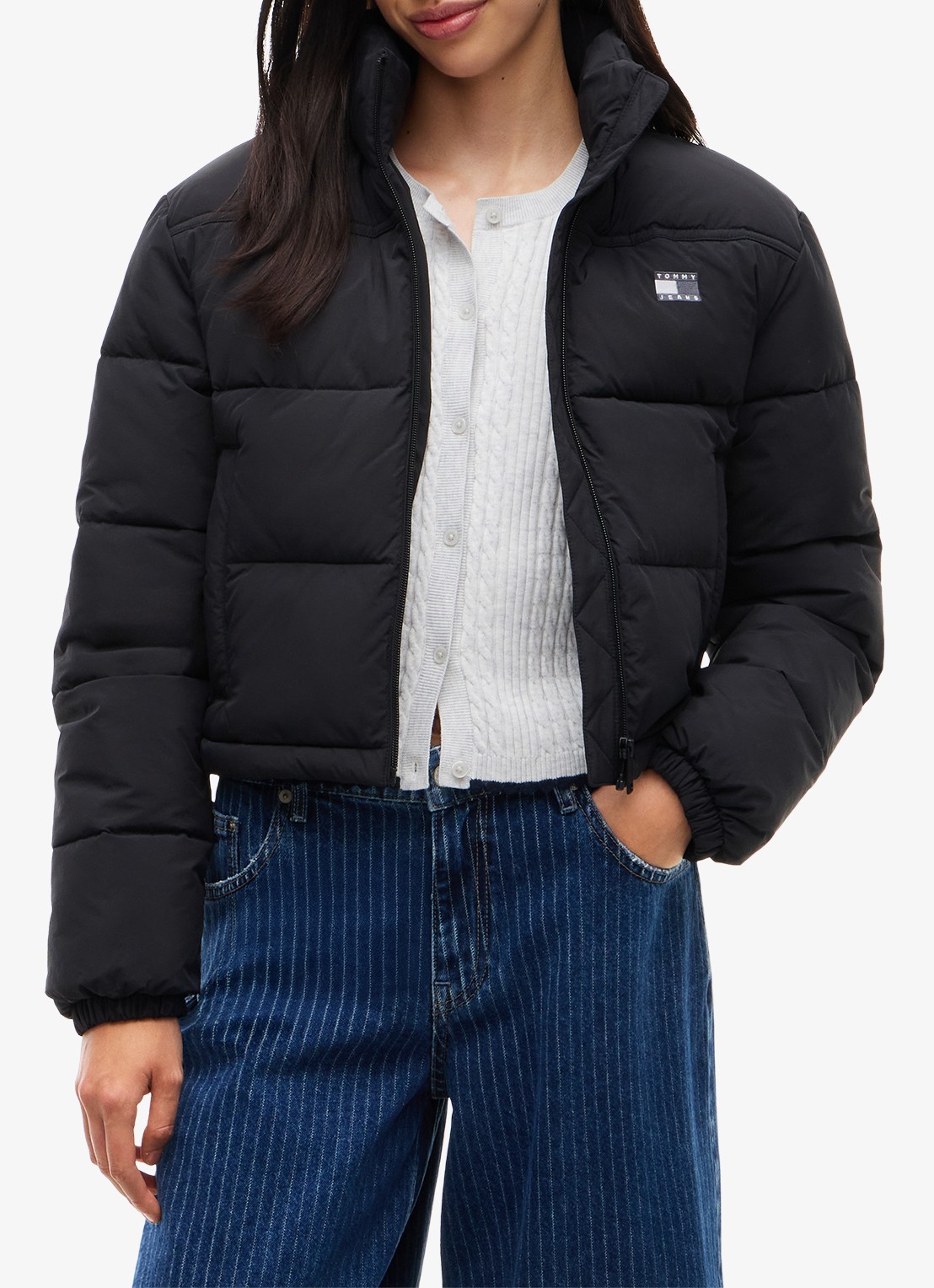 Tommy Hilfiger Puffer jack met waterafstotende coating - detail zwart