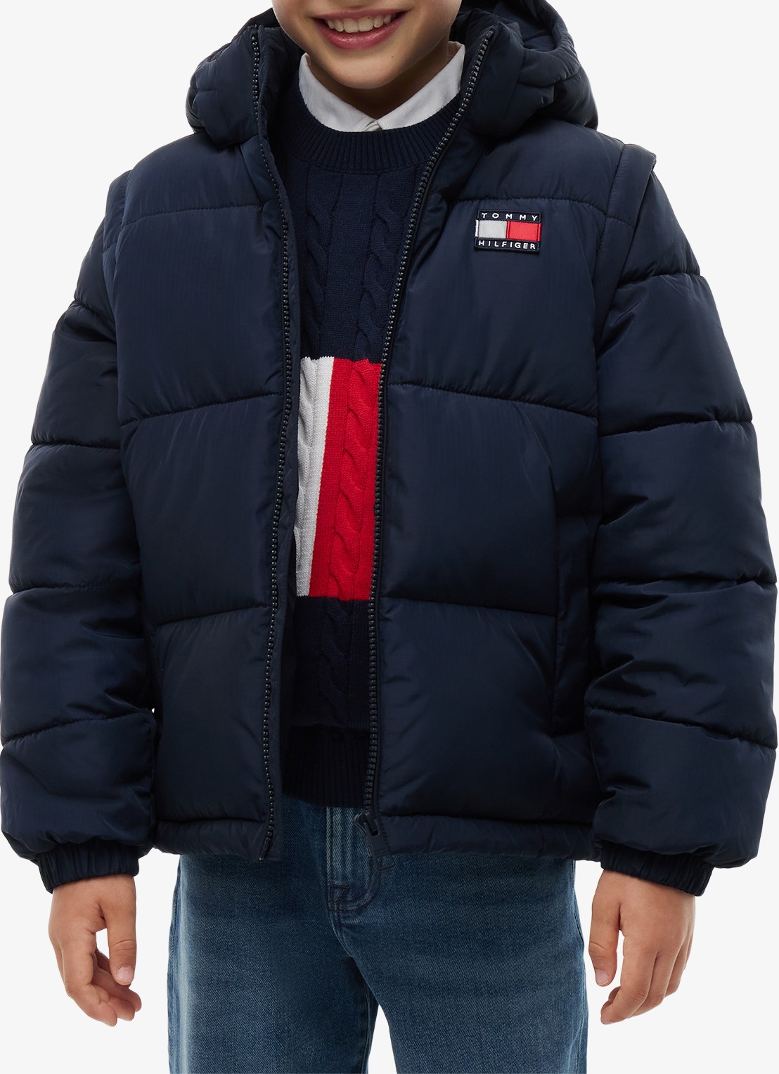 Tommy Hilfiger Puffer jas met afneembare capuchon - detail 2 donkerblauw
