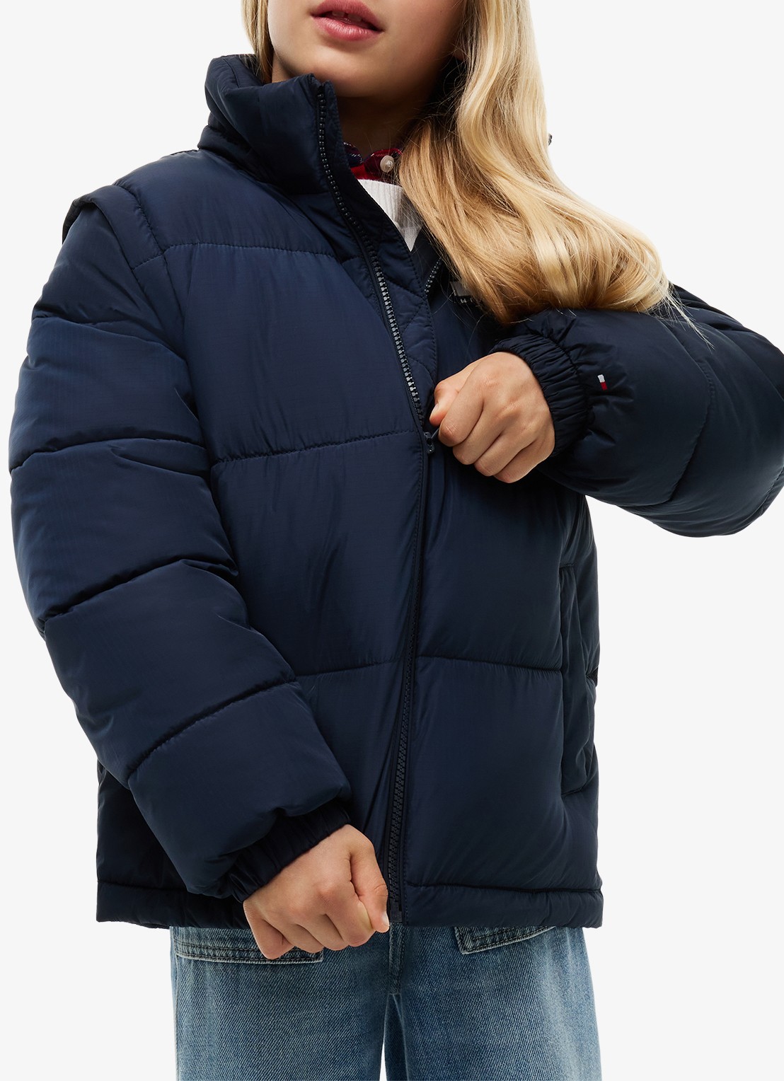 Tommy Hilfiger Puffer jas met afneembare capuchon - detail 4 donkerblauw