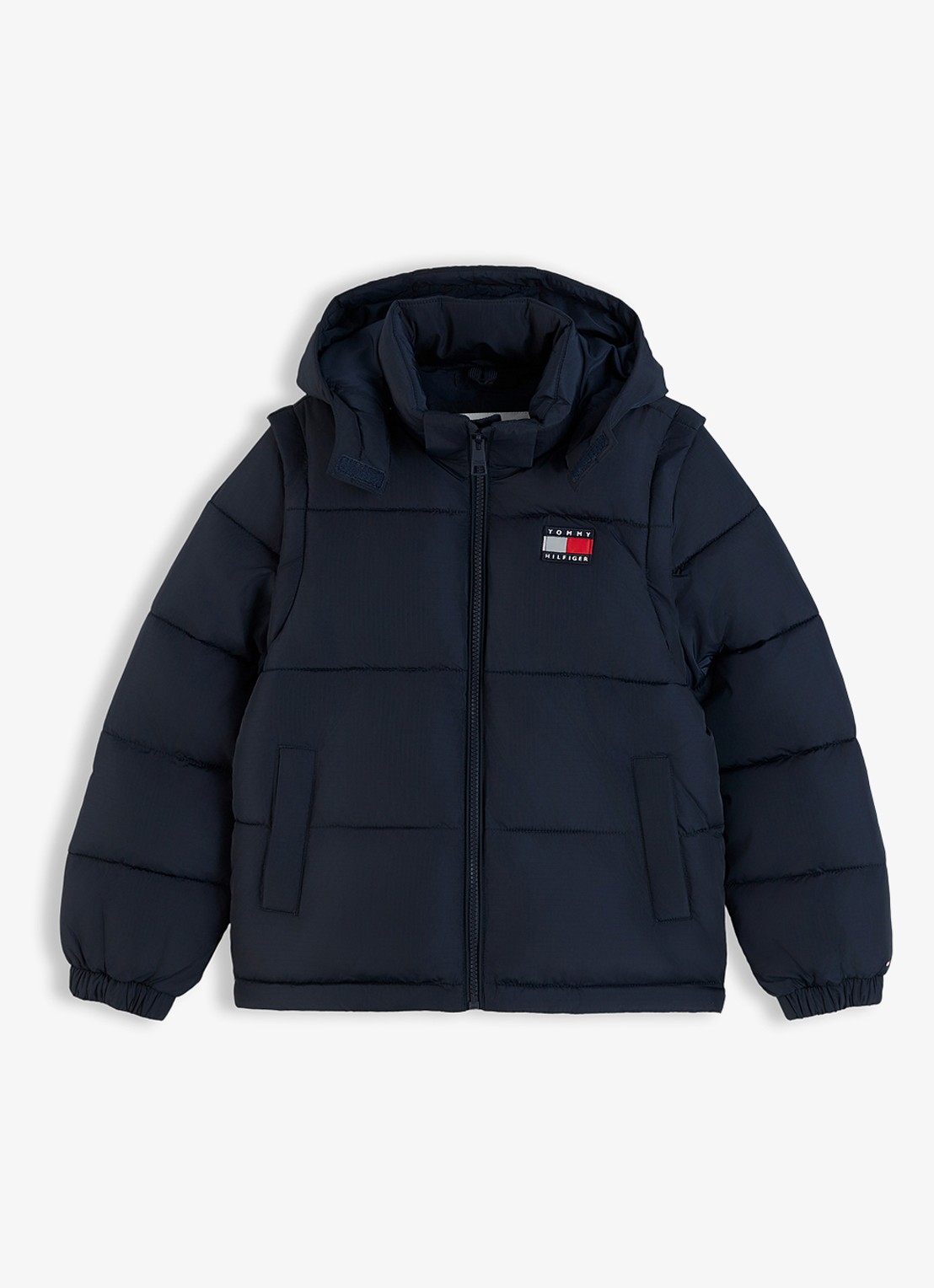 Tommy Hilfiger Puffer jas met afneembare capuchon - voorkant 5 donkerblauw