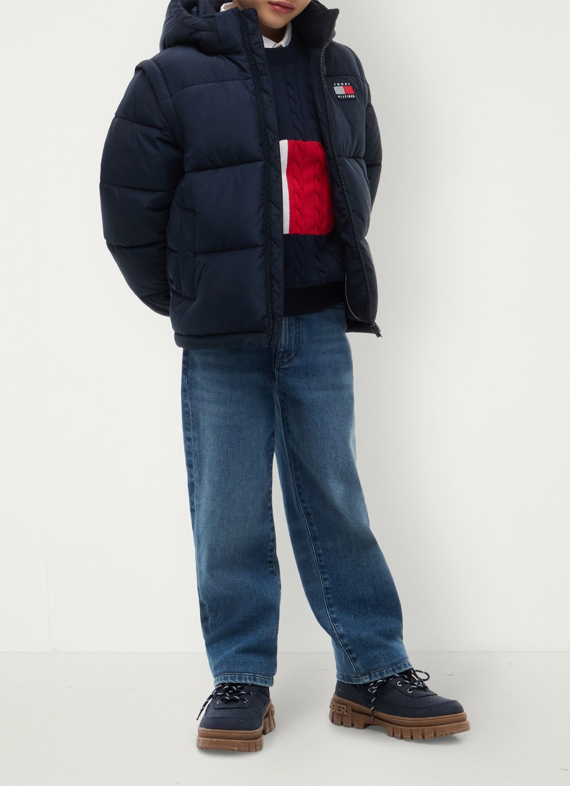 Tommy Hilfiger Puffer jas met afneembare capuchon - voorkant 6 donkerblauw